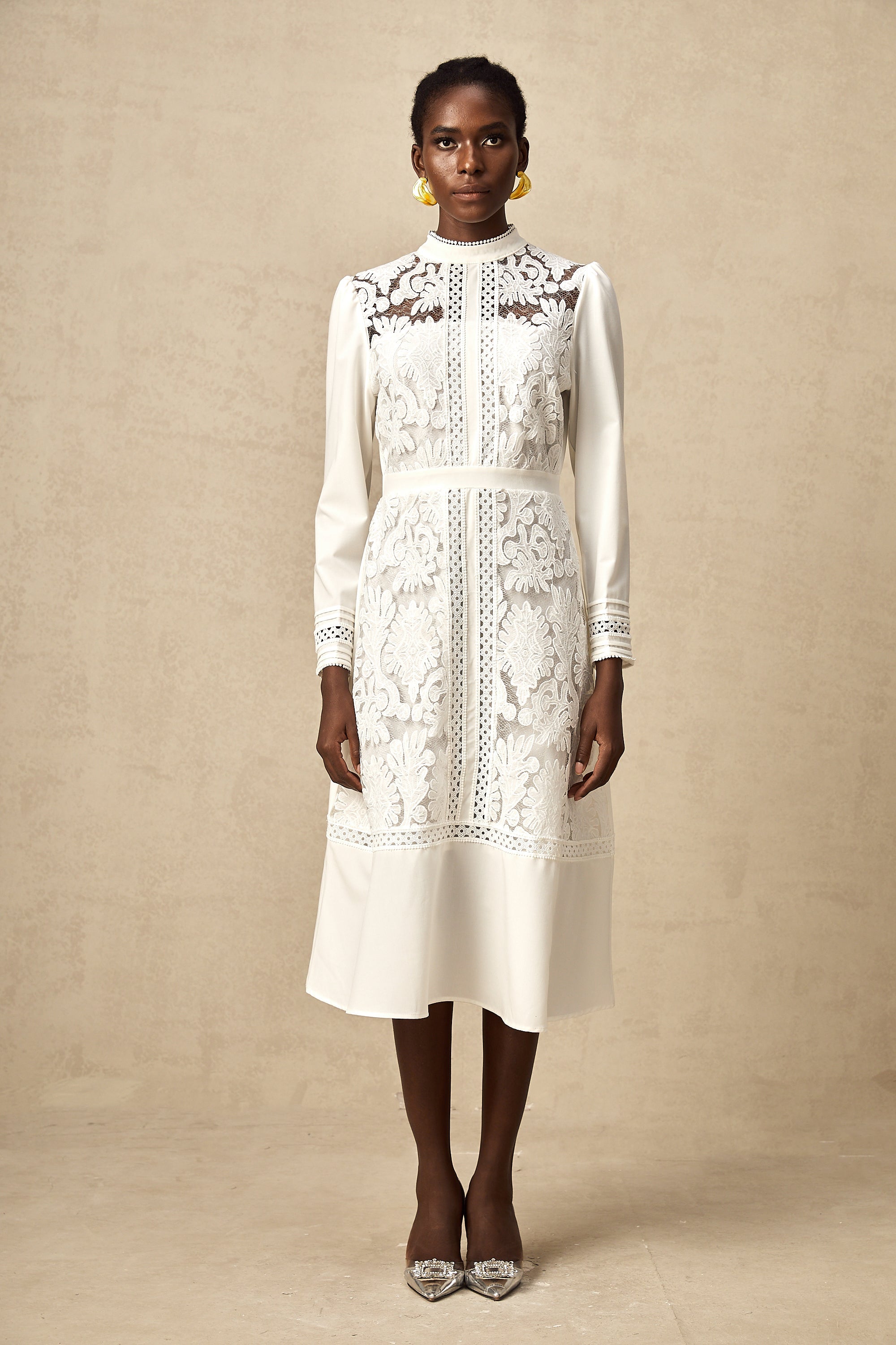 Madeleine white panelled embroidered midi dress (Final Sale-US Only)