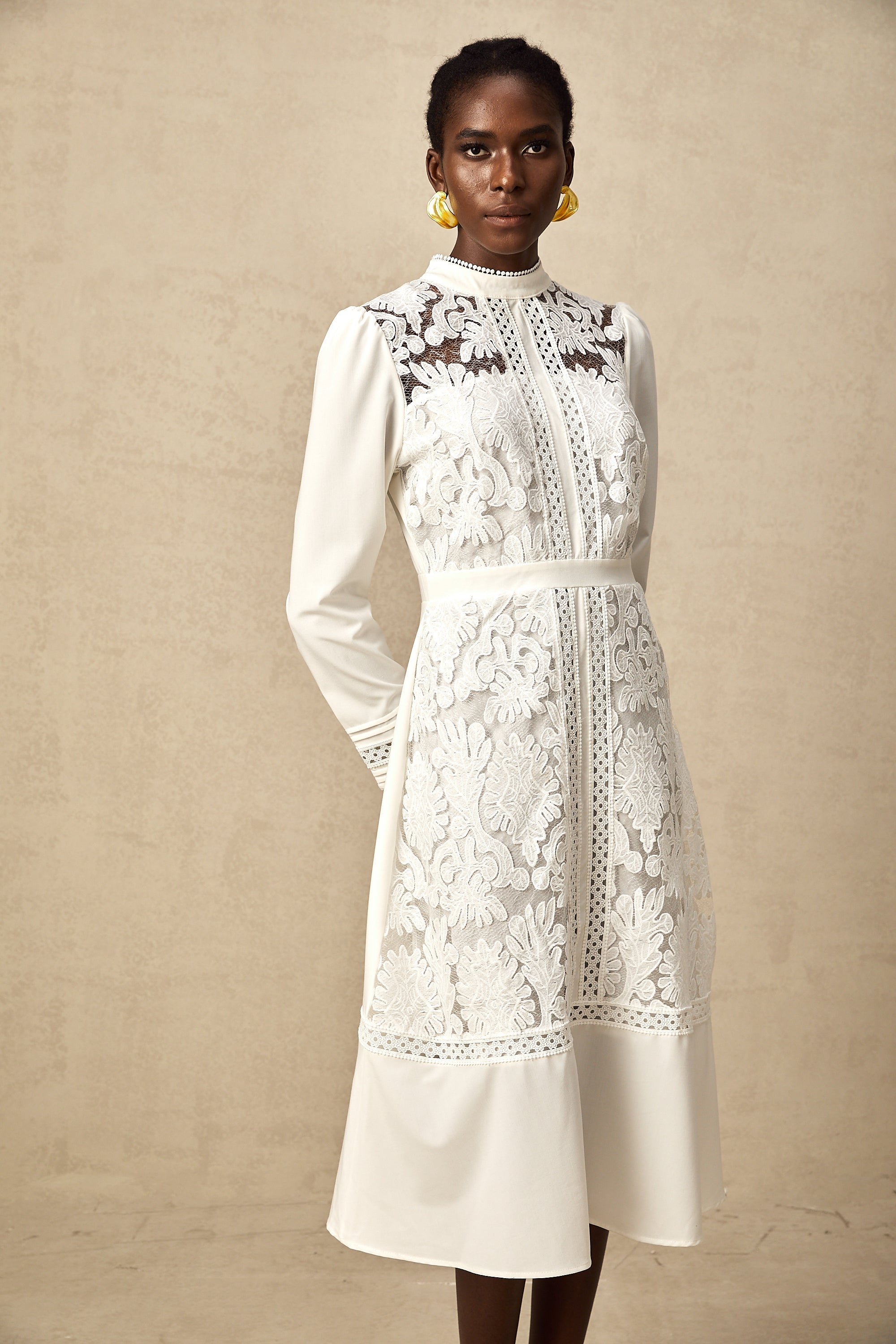 Madeleine white panelled embroidered midi dress (Final Sale-US Only)