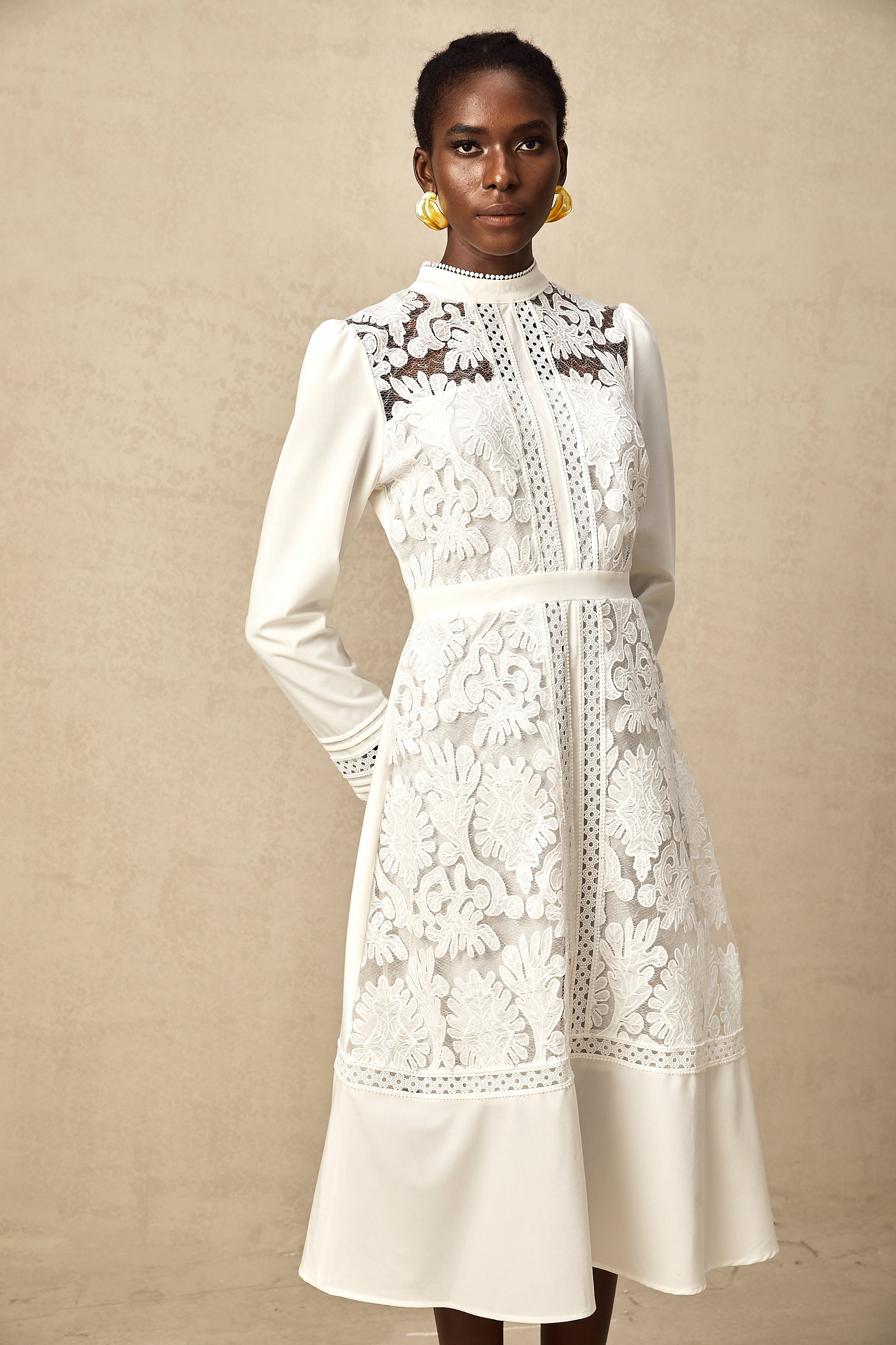 Madeleine white panelled embroidered midi dress (Final Sale-US Only)