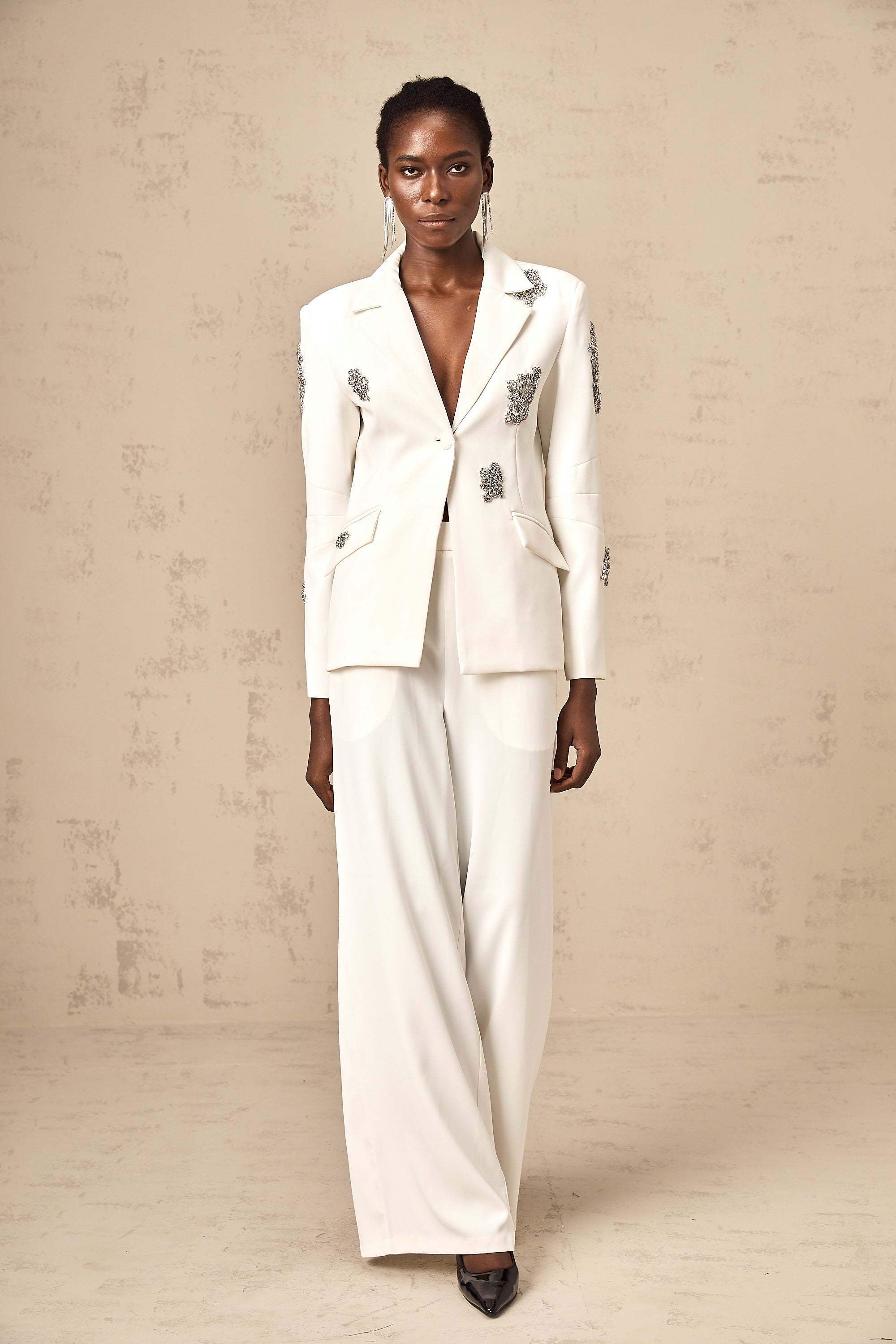 Edvige white crystal-embellished blazer & trousers matching set (Final Sale-US Only)
