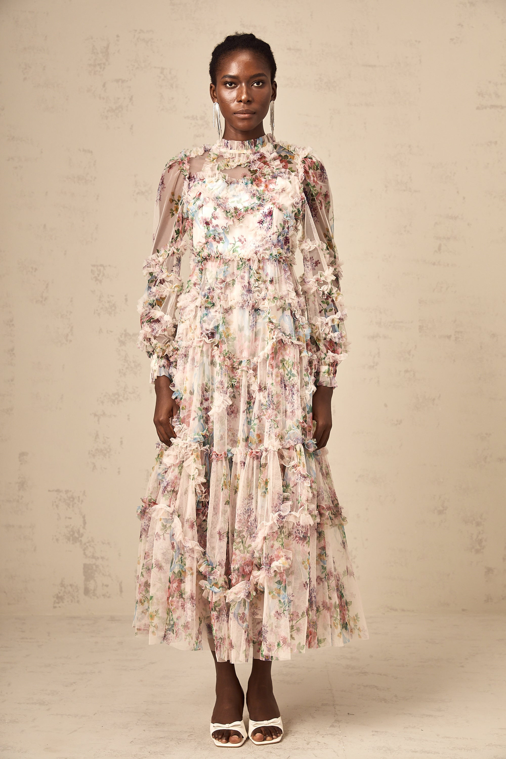 Candice floral ruffled tulle midi dress (Final Sale-US Only)