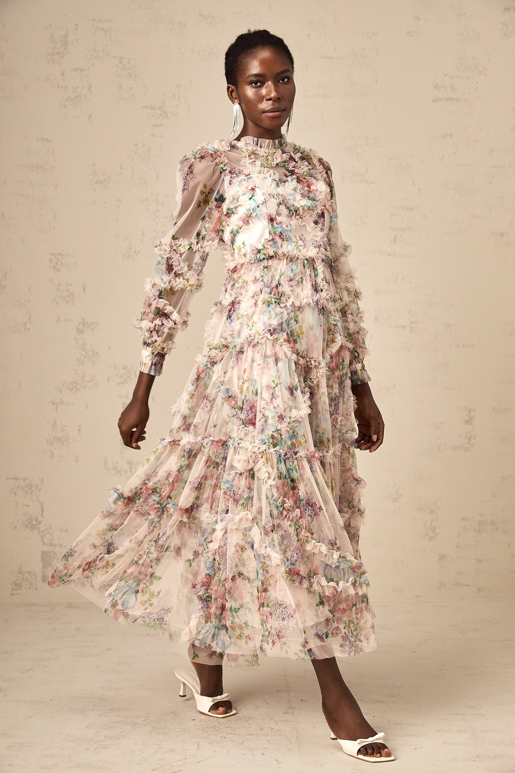 Candice floral ruffled tulle midi dress (Final Sale-US Only)