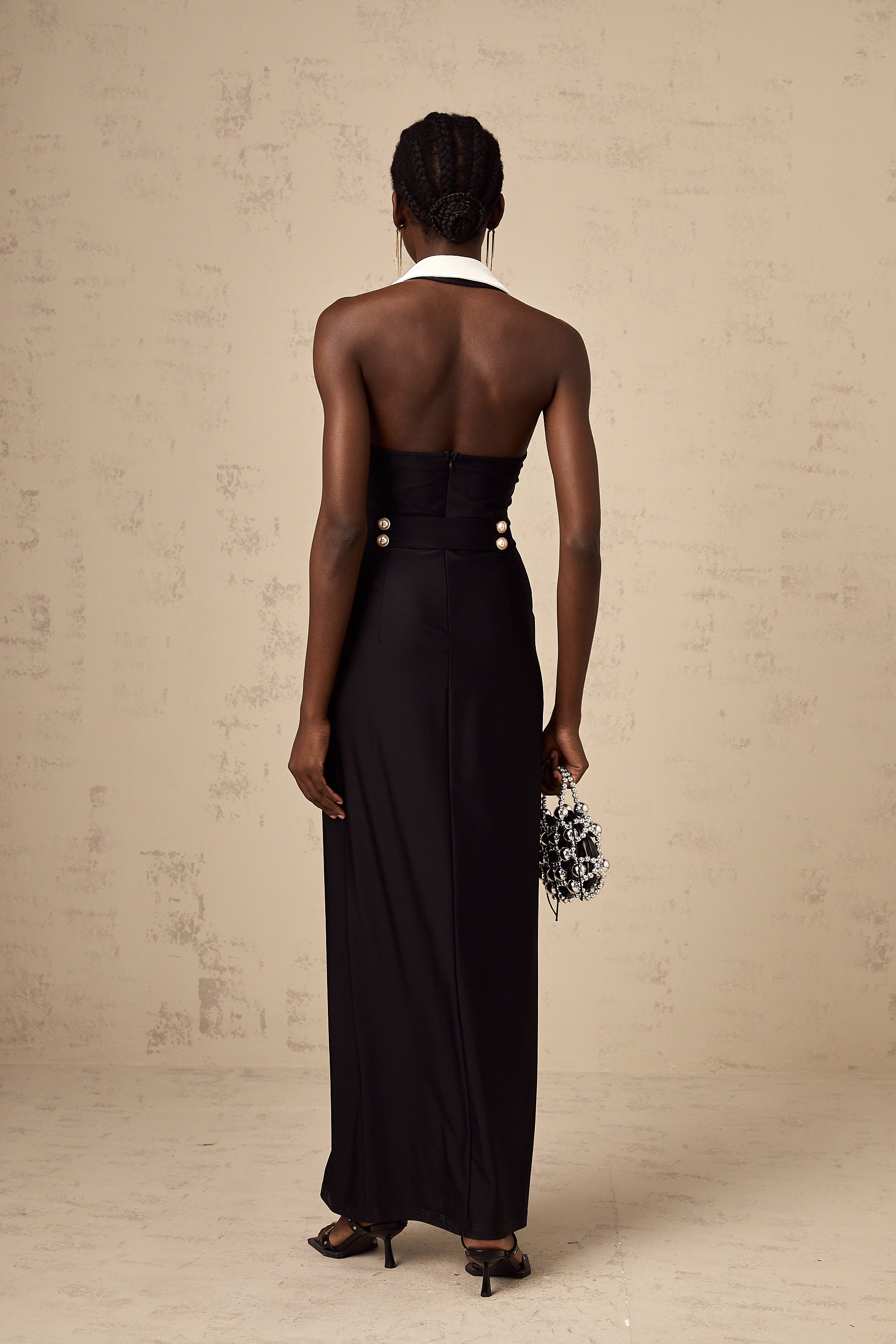 Robe longue ajustée à motifs color-block « Alessandra »
