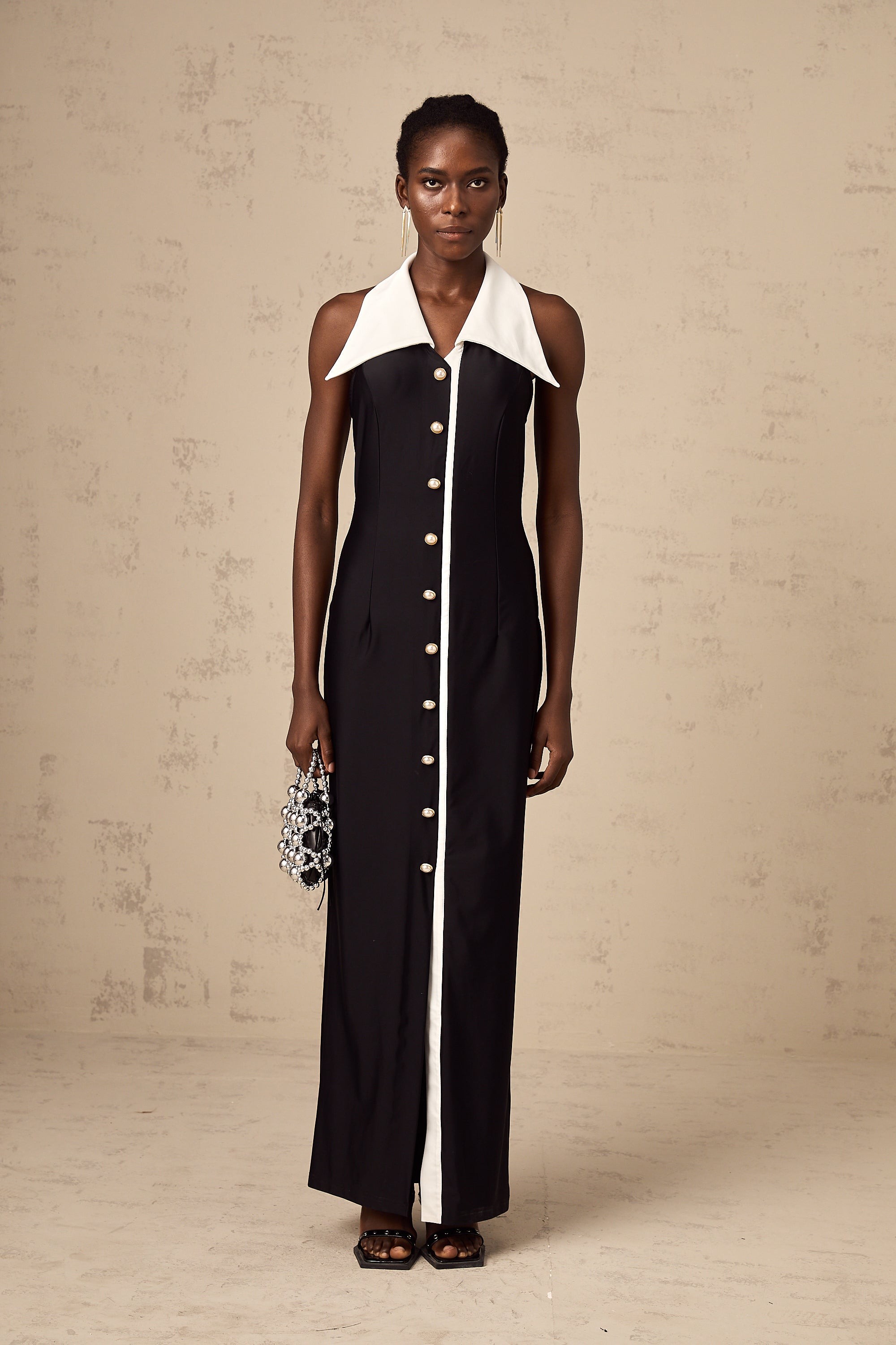 Robe longue ajustée à motifs color-block « Alessandra »