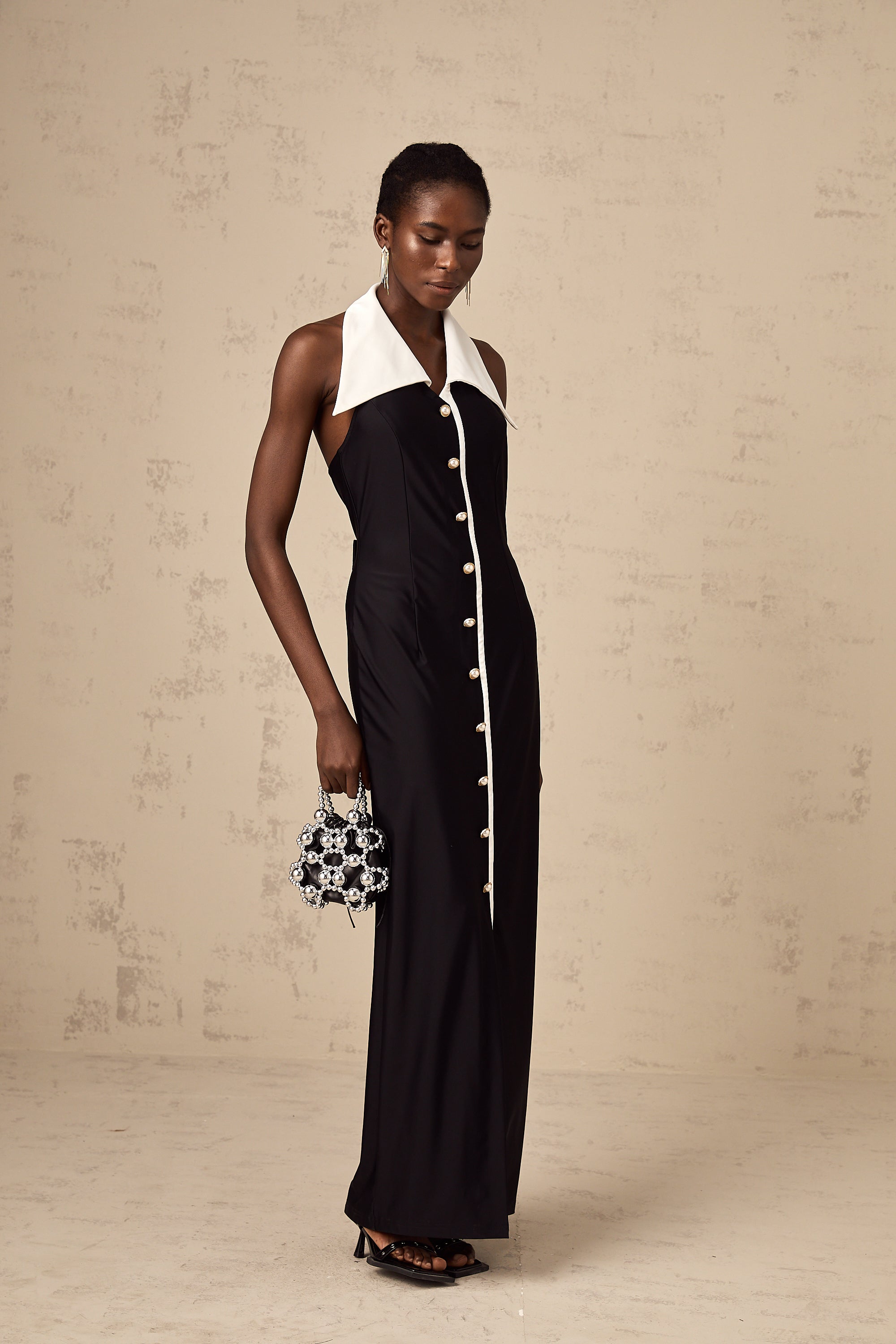 Robe longue ajustée à motifs color-block « Alessandra »