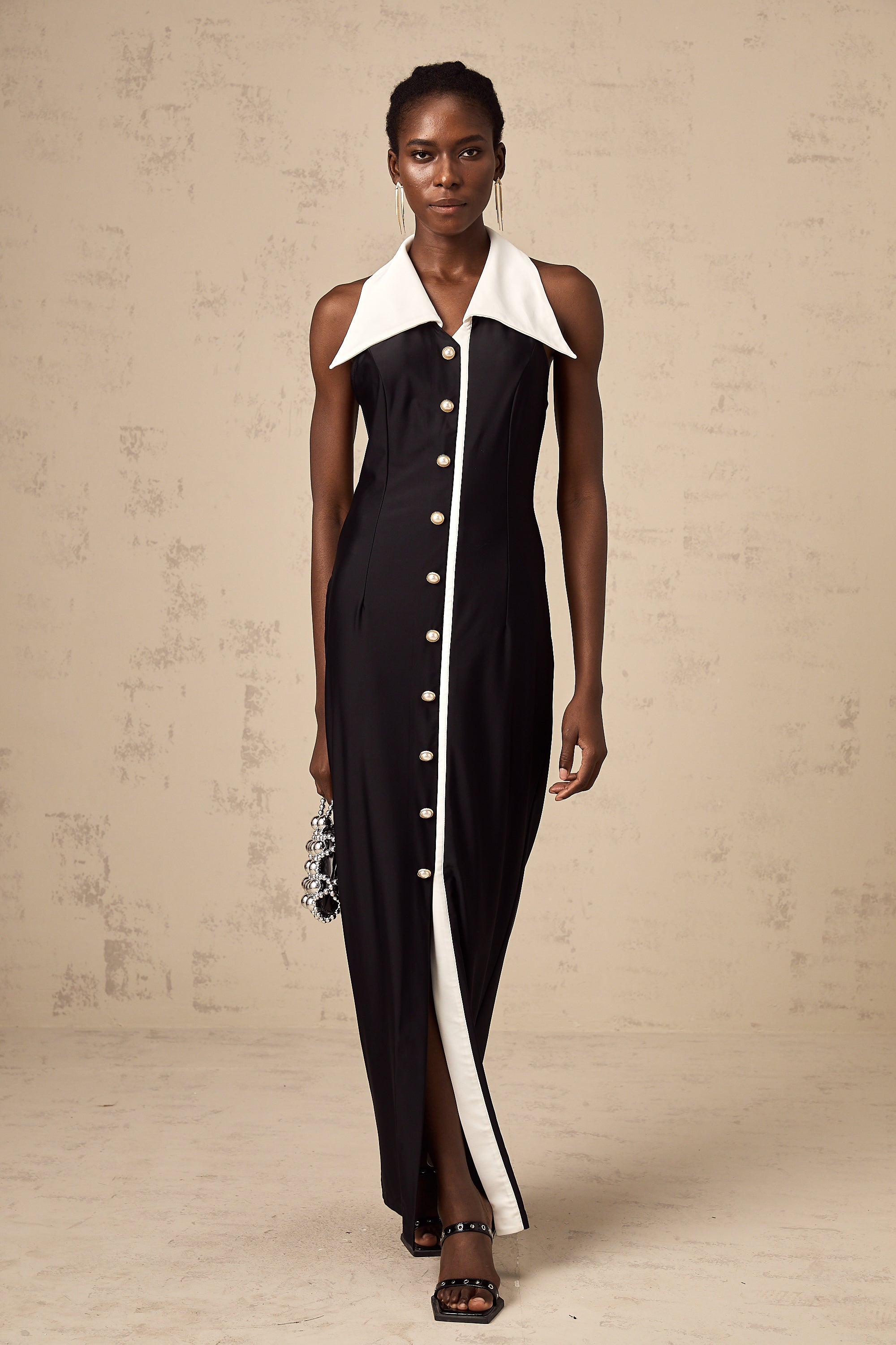 Robe longue ajustée à motifs color-block « Alessandra »