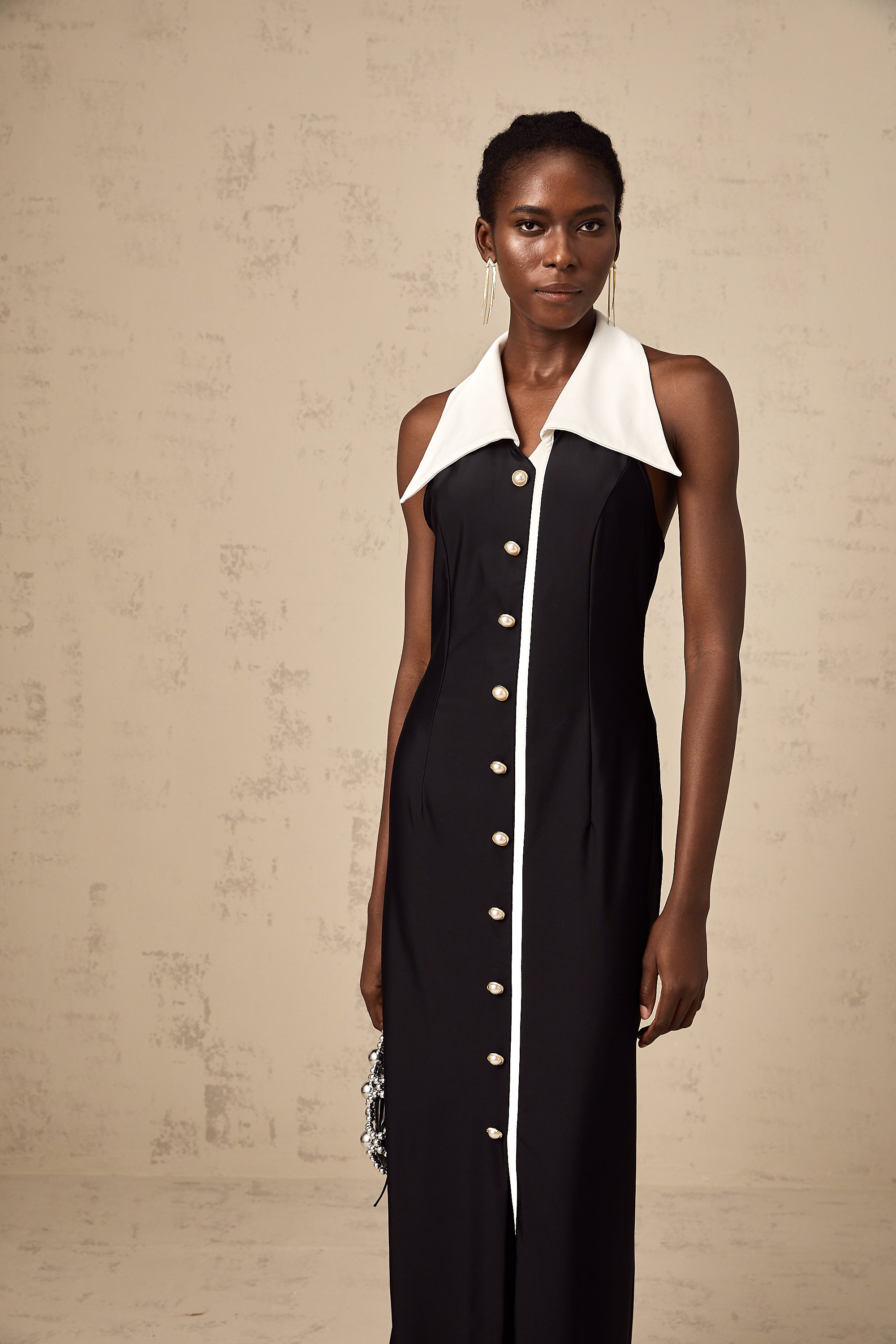 Robe longue ajustée à motifs color-block « Alessandra »