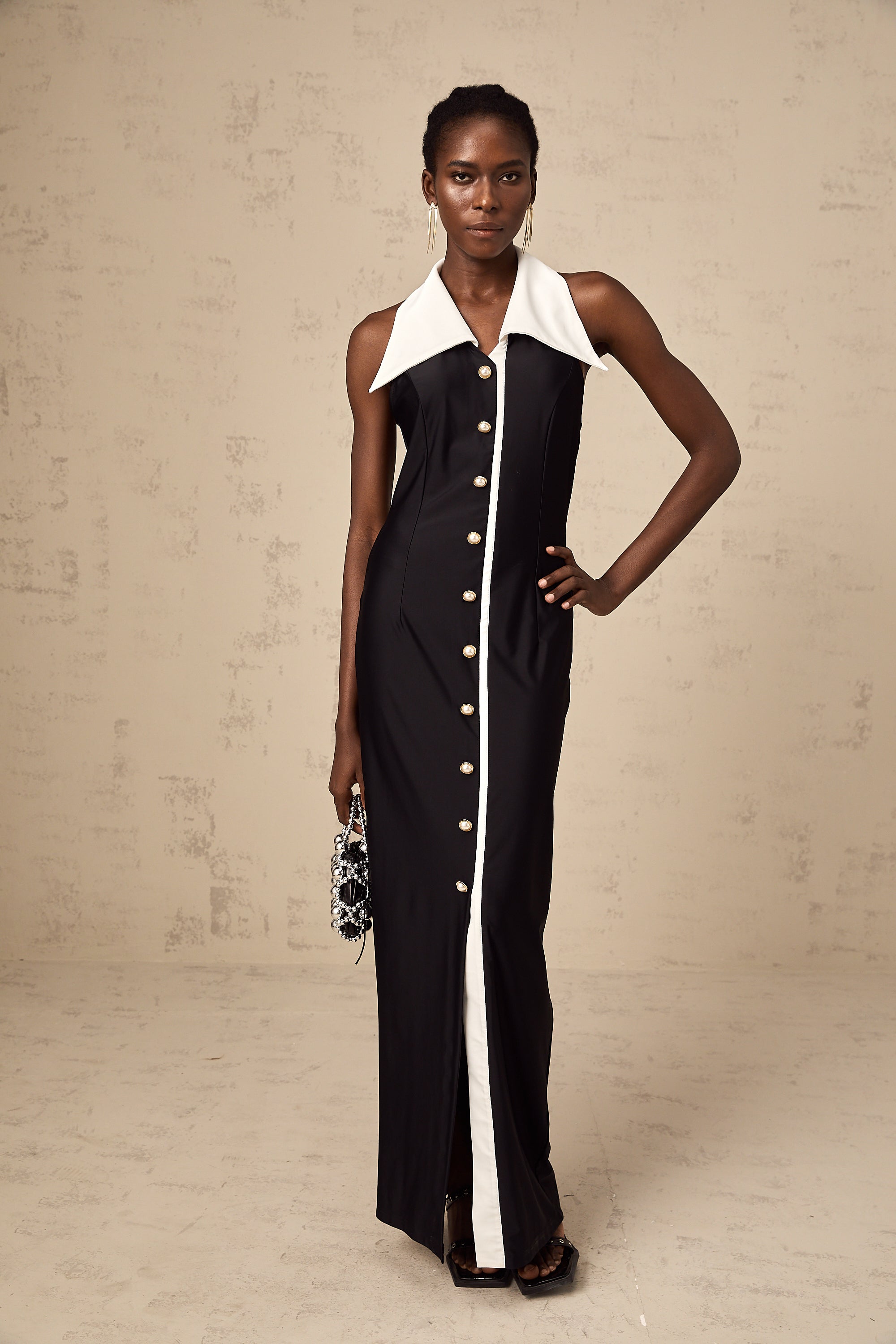 Robe longue ajustée à motifs color-block « Alessandra »