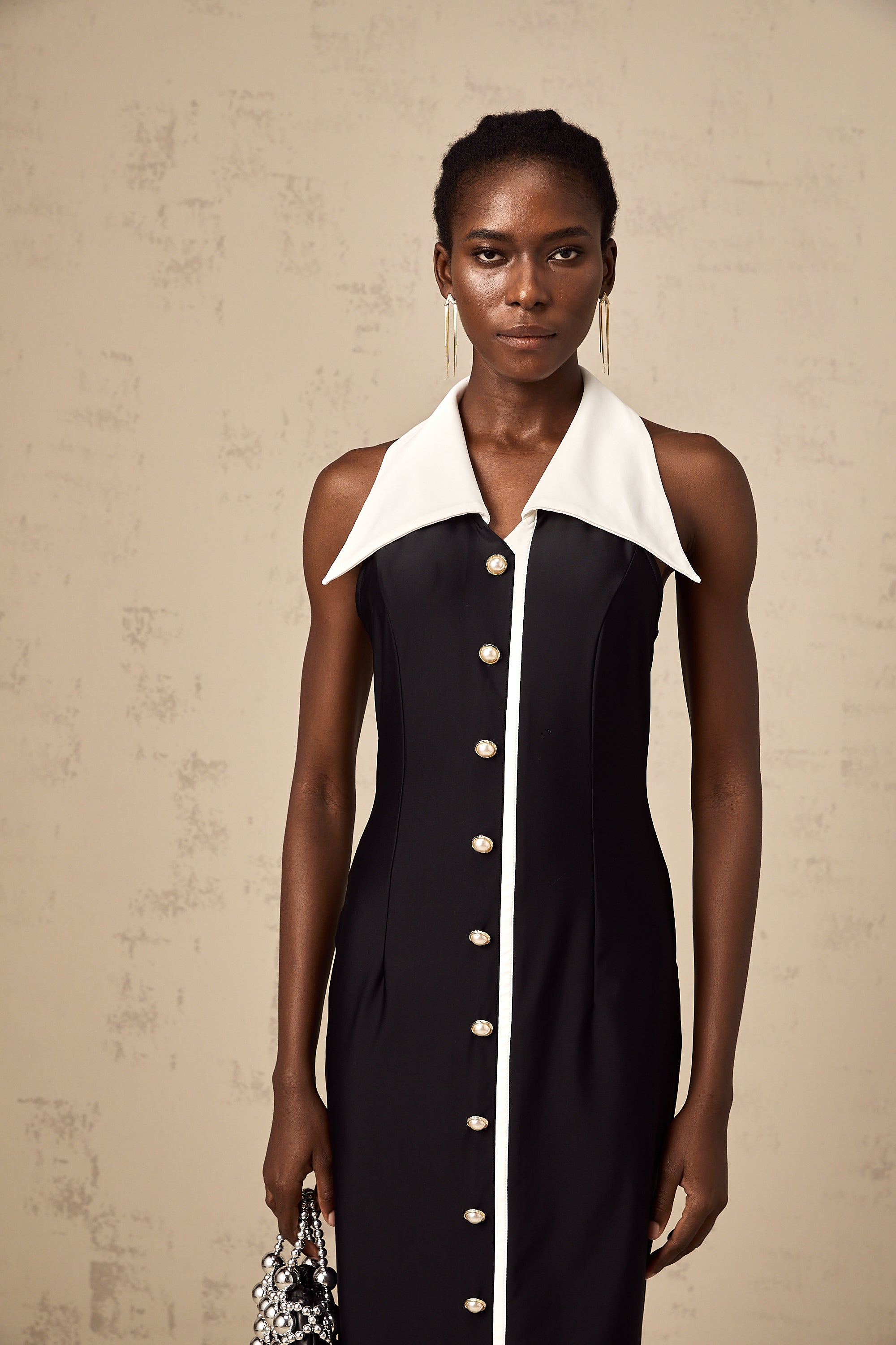 Robe longue ajustée à motifs color-block « Alessandra »