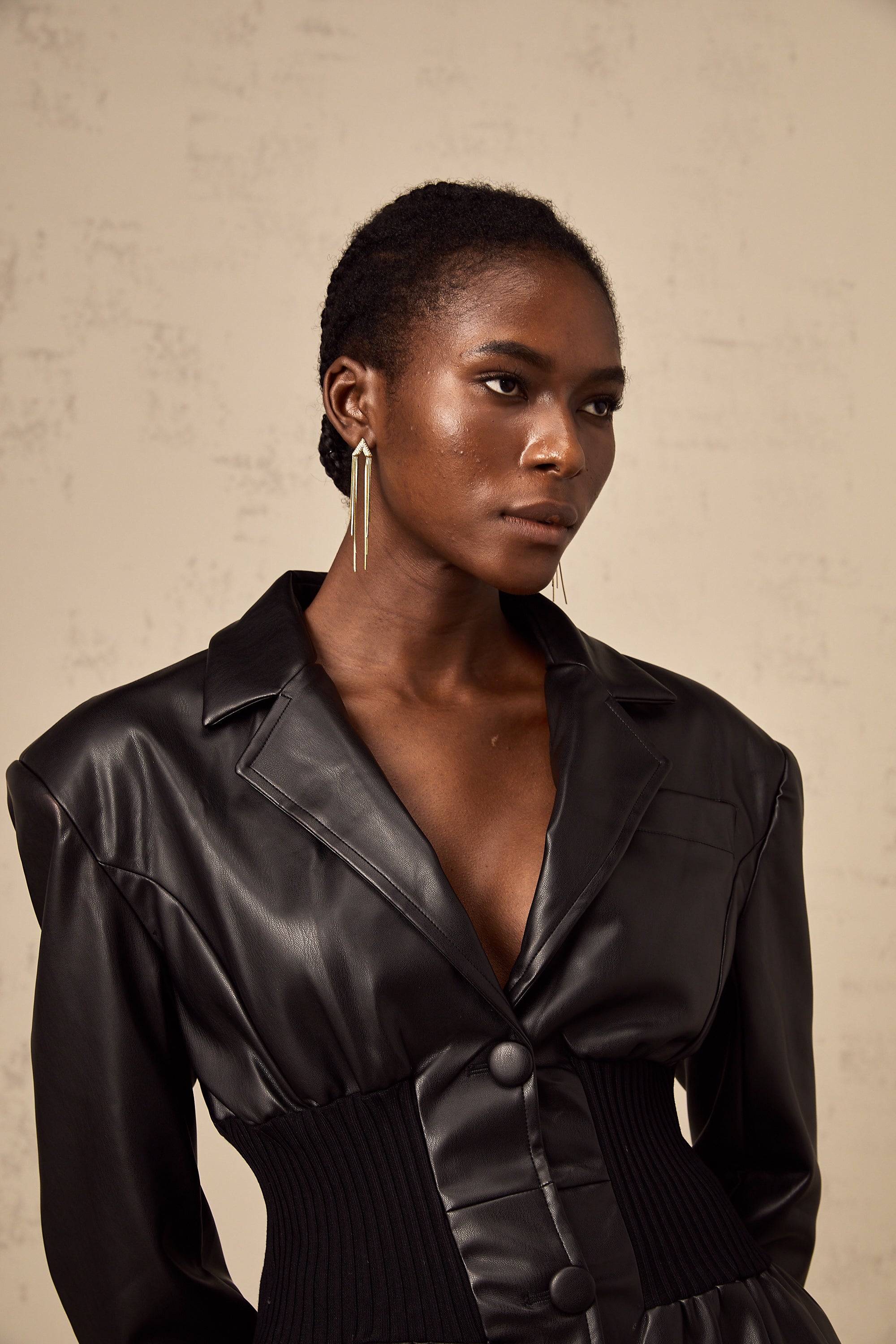 Veste en cuir à empiècements noire Mirella