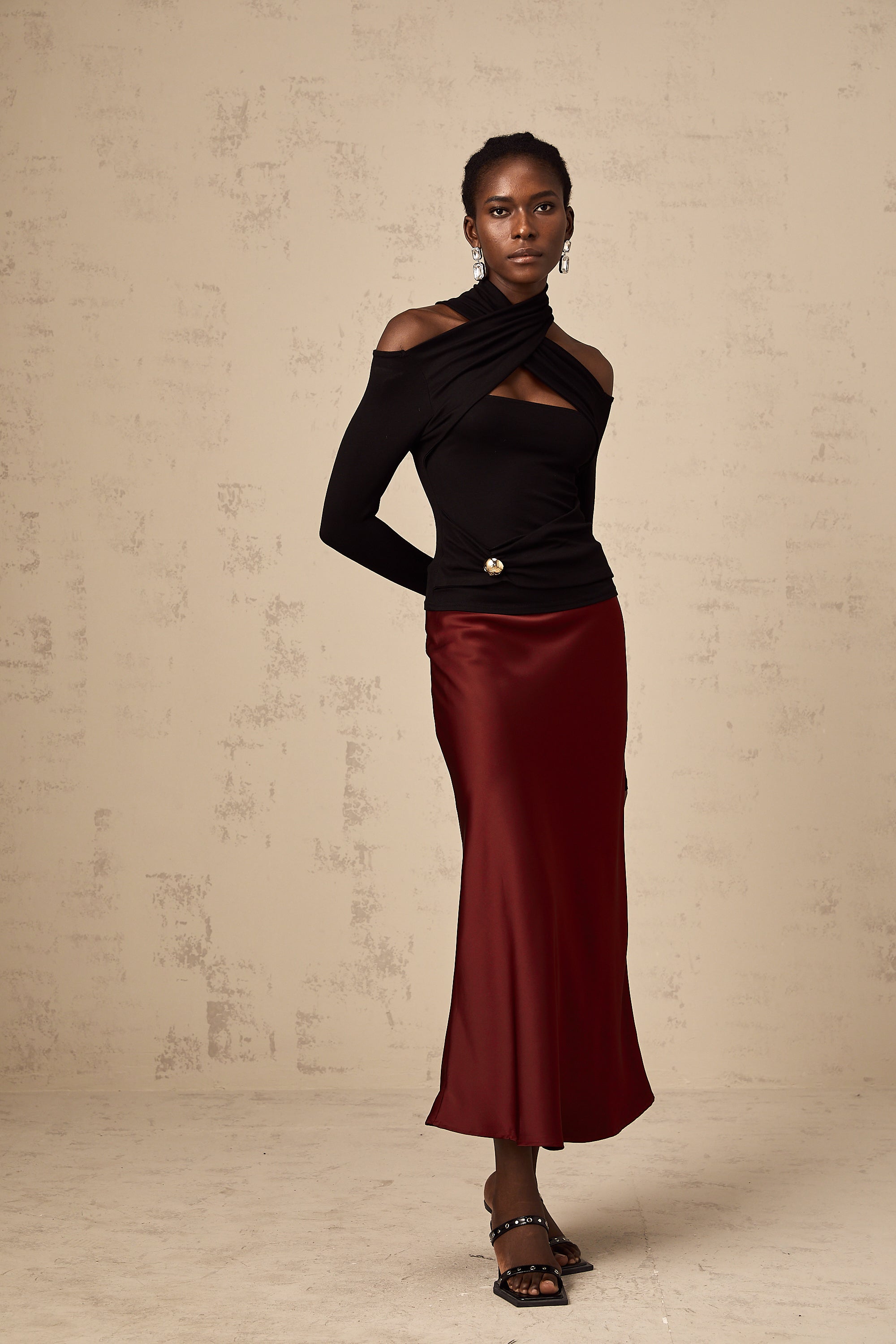 Odette black ruched stretch-jersey top (Final Sale)