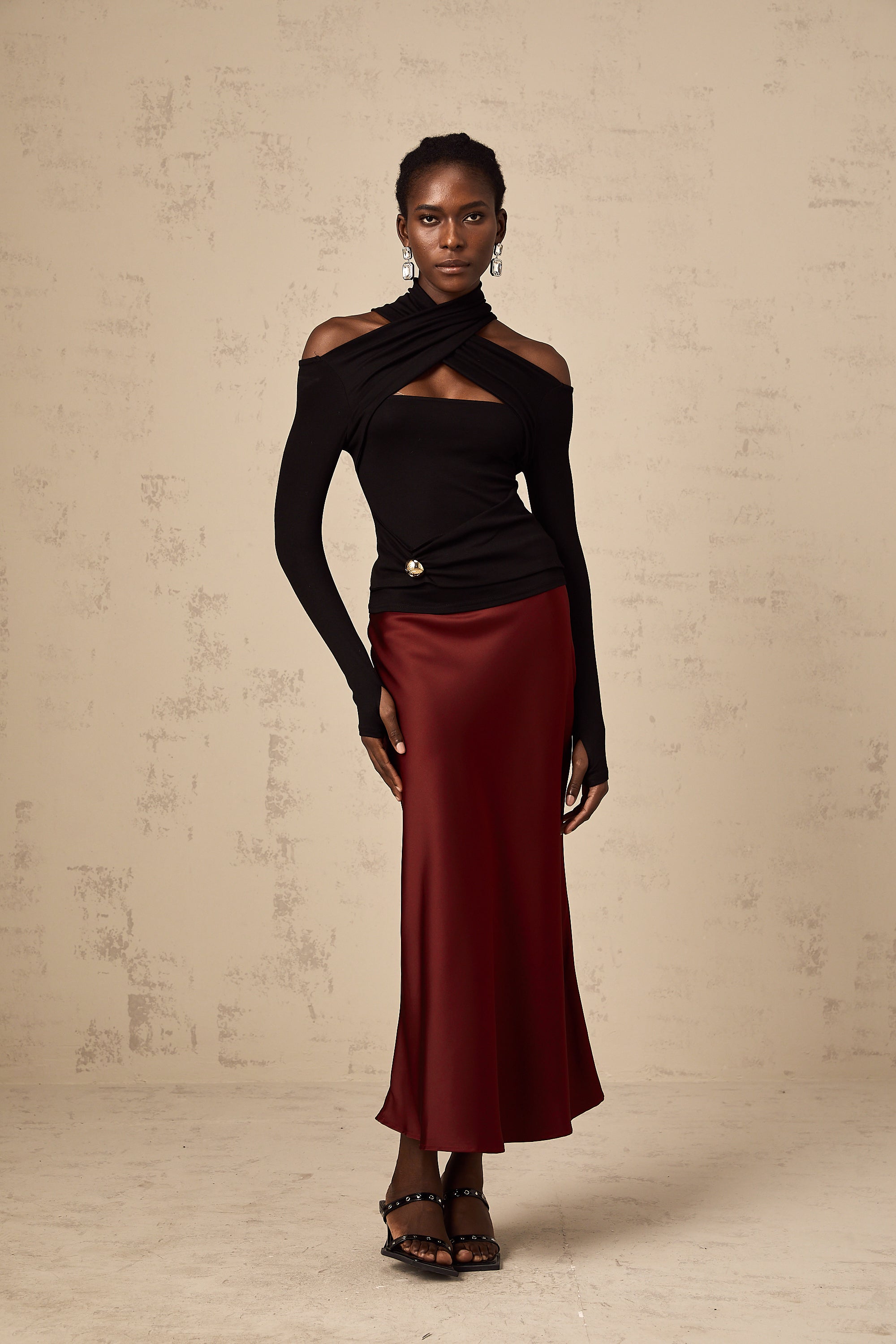 Odette black ruched stretch-jersey top (Final Sale)