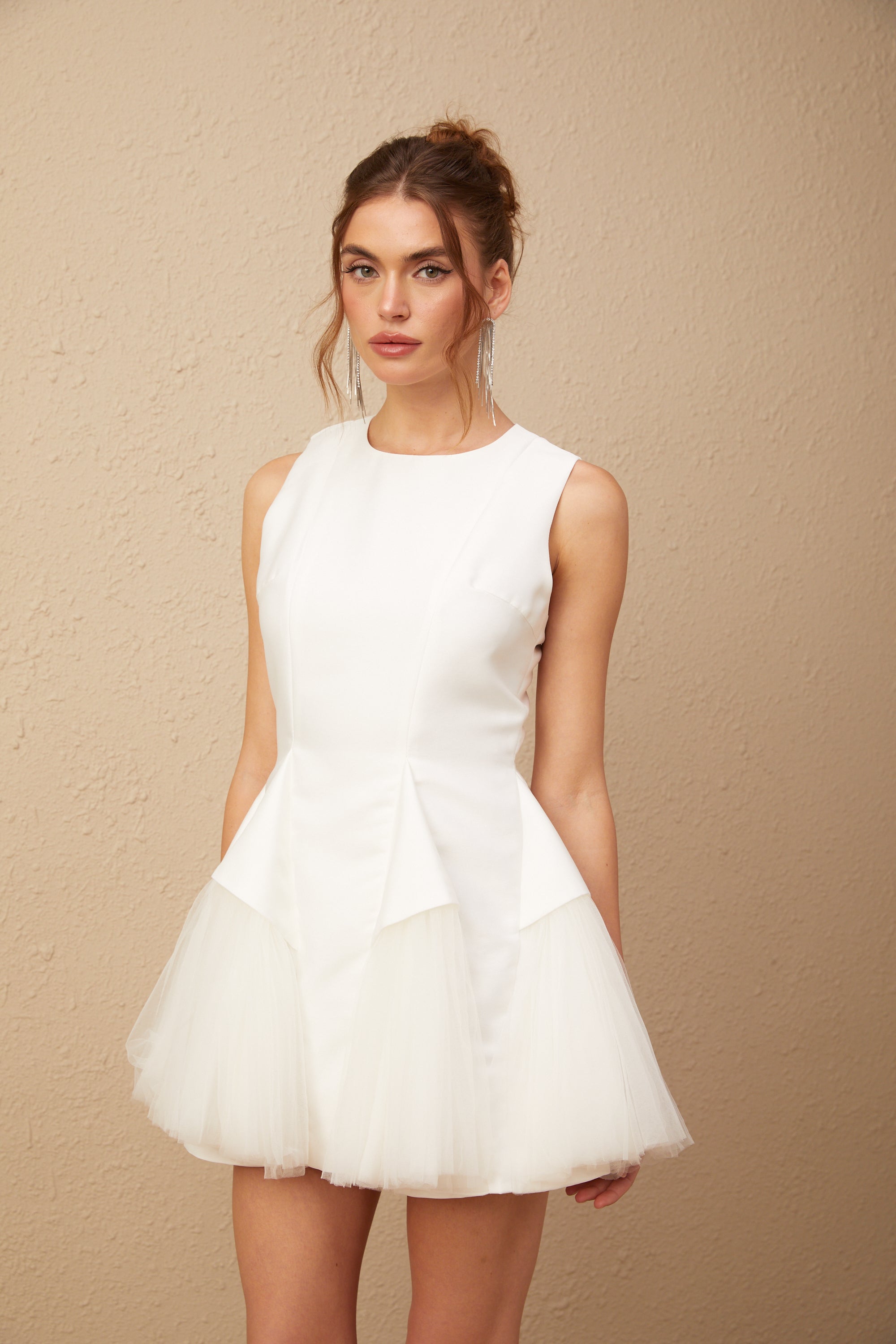 Assunta white puff tulle panelled mini dress (Final Sale-US Only)