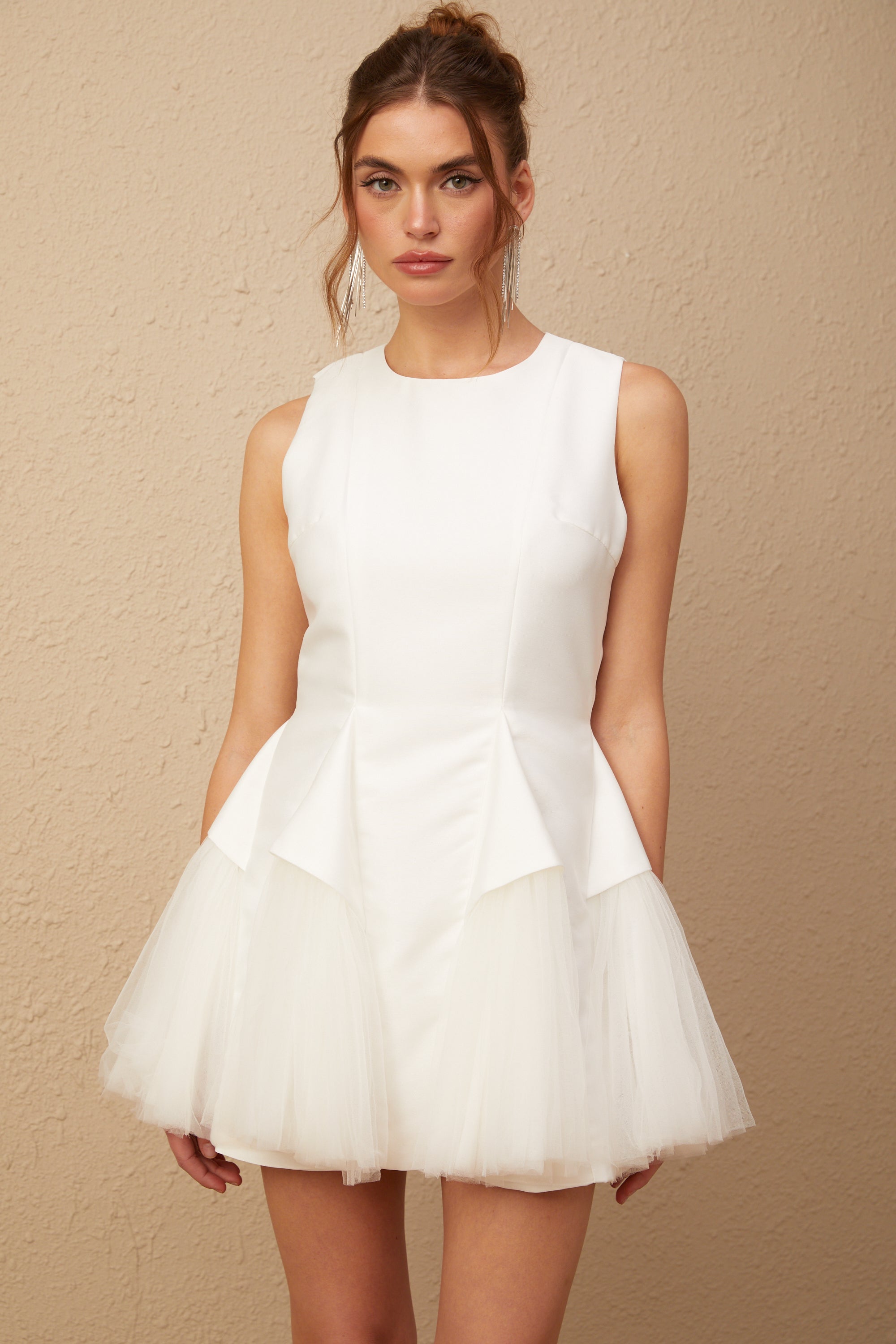 Assunta white puff tulle panelled mini dress (Final Sale-US Only)