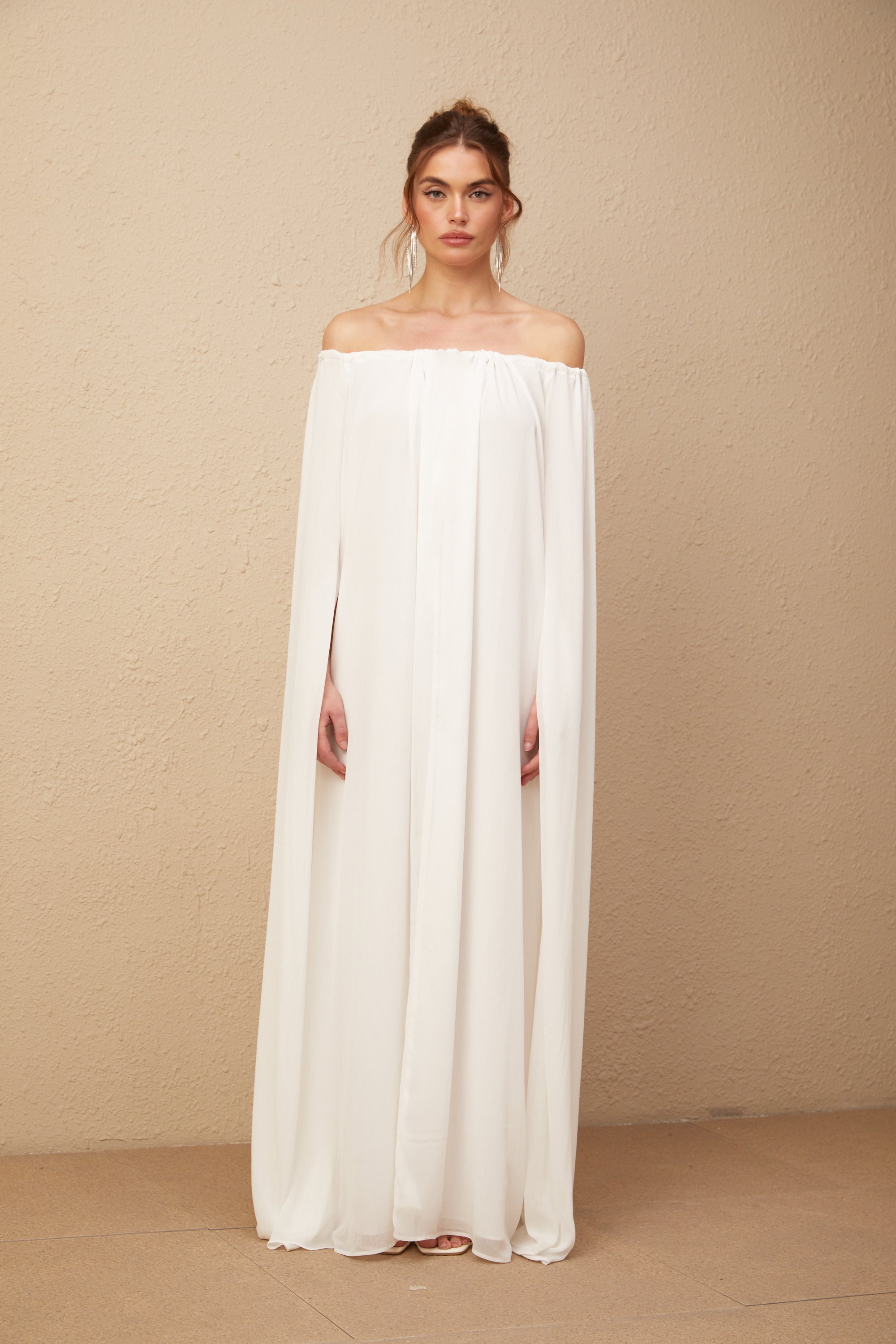 Patrizia white cape-design draped tulle maxi dress (Final Sale-US Only)