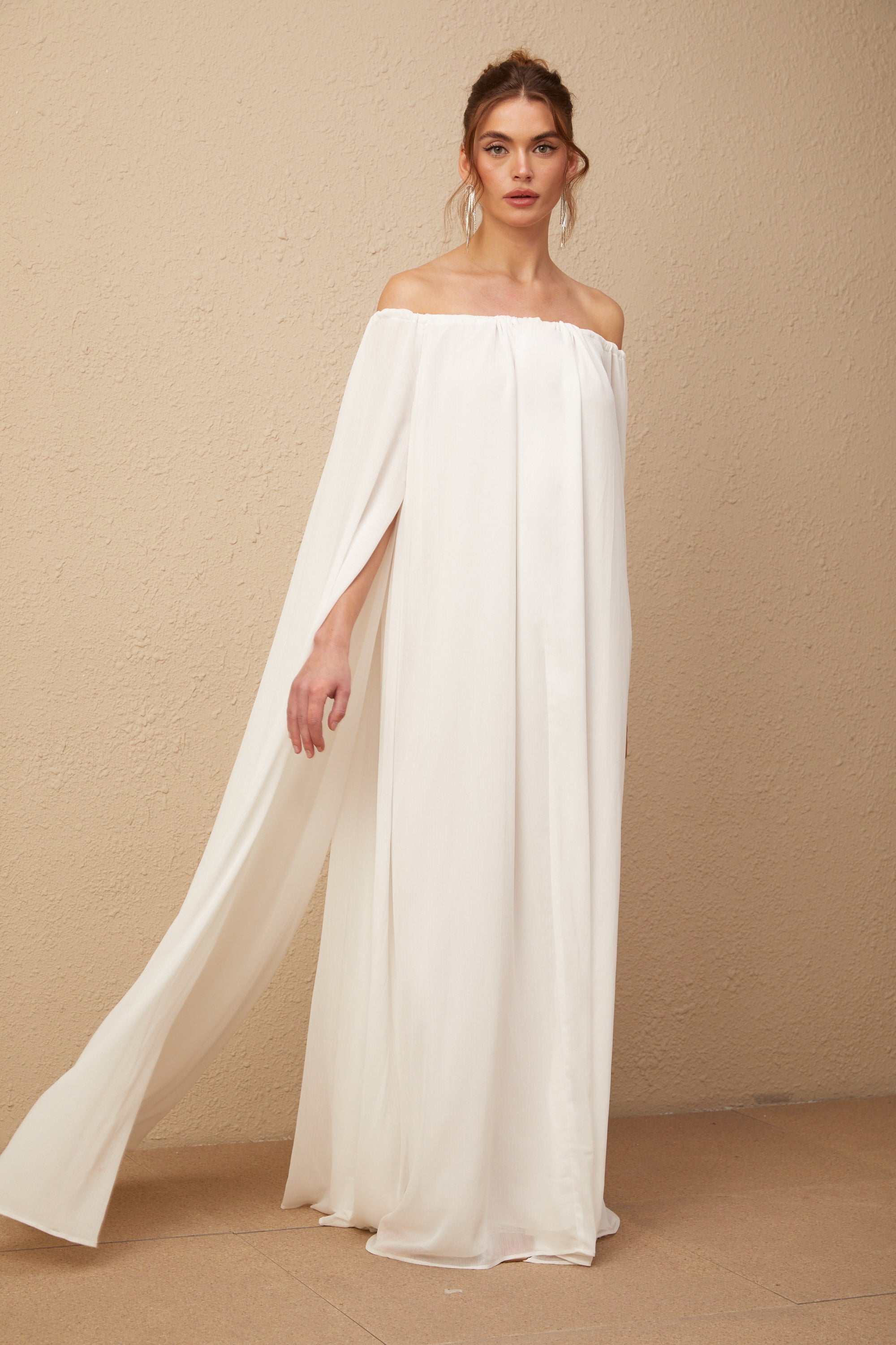 Patrizia white cape-design draped tulle maxi dress (Final Sale-US Only)