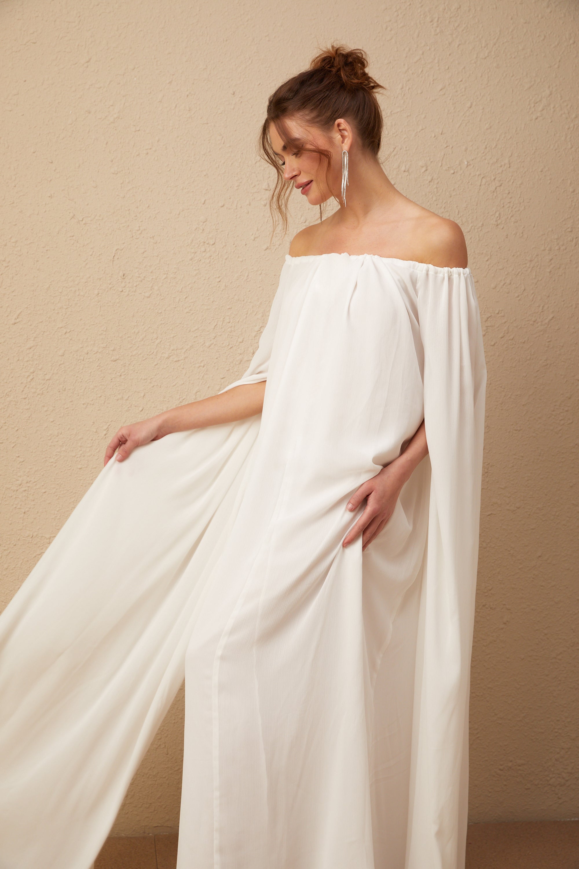 Patrizia white cape-design draped tulle maxi dress (Final Sale-US Only)