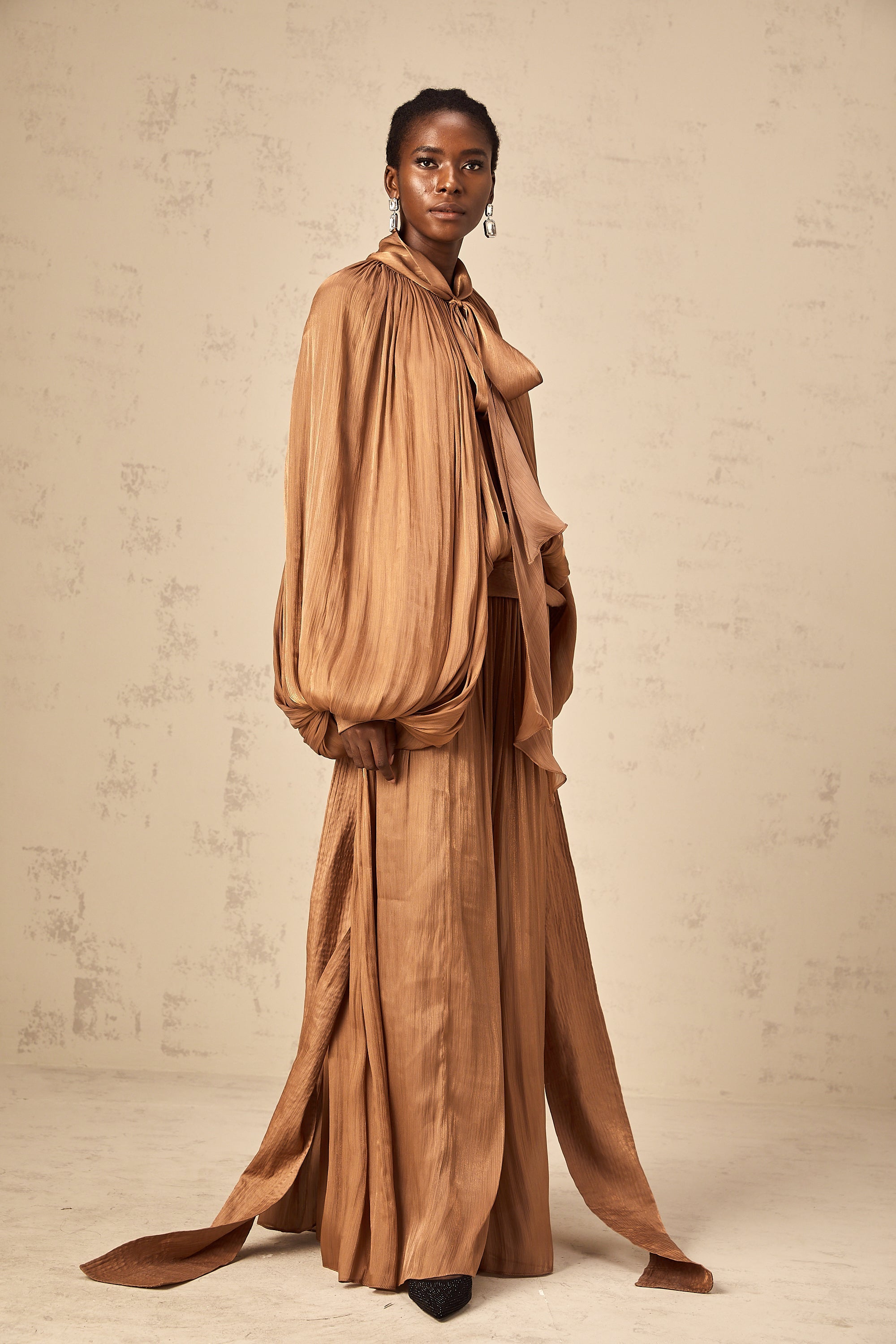Mila Brown Pleated Satin Maxi Dress (Final Sale-US Only)