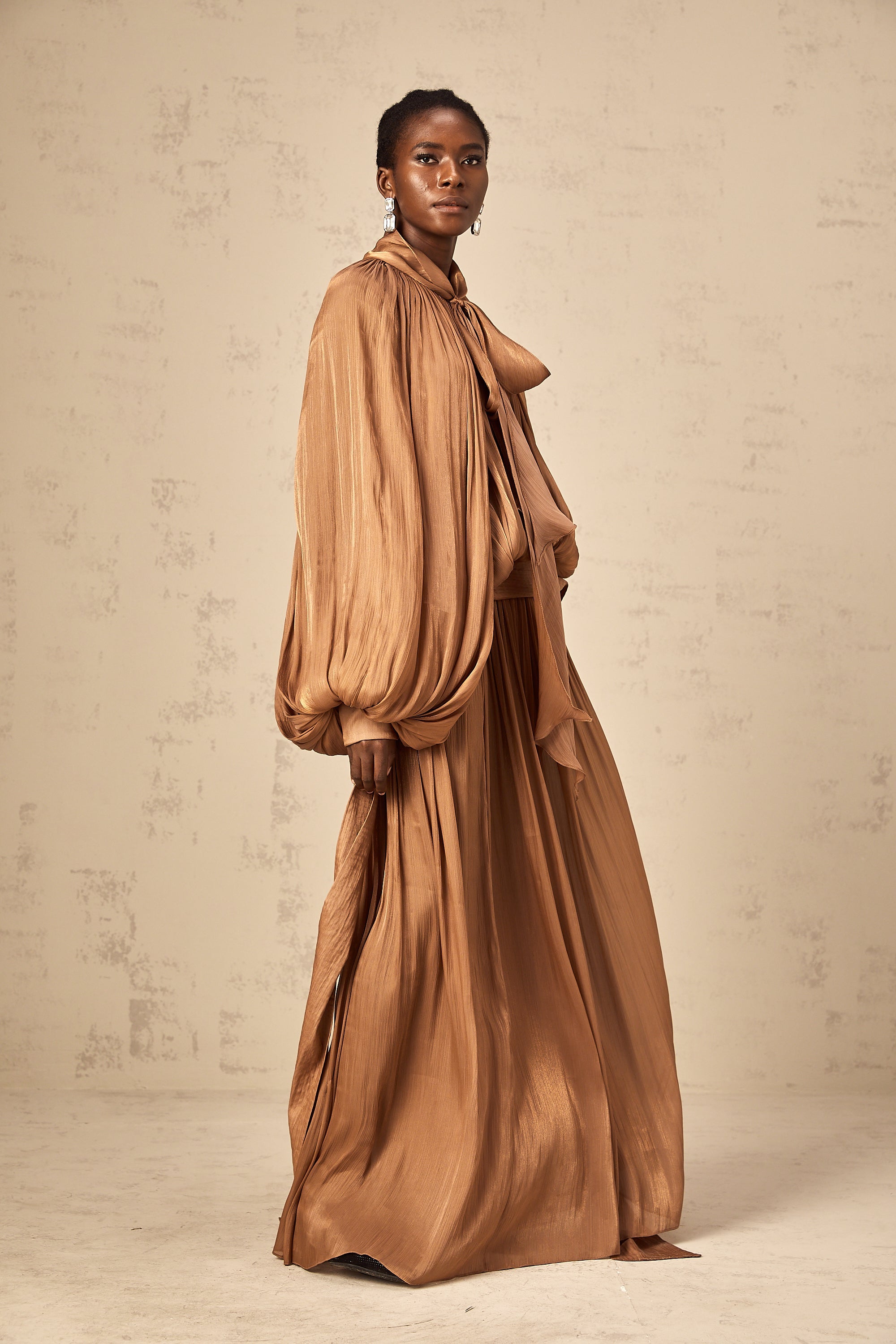 Mila Brown Pleated Satin Maxi Dress (Final Sale-US Only)