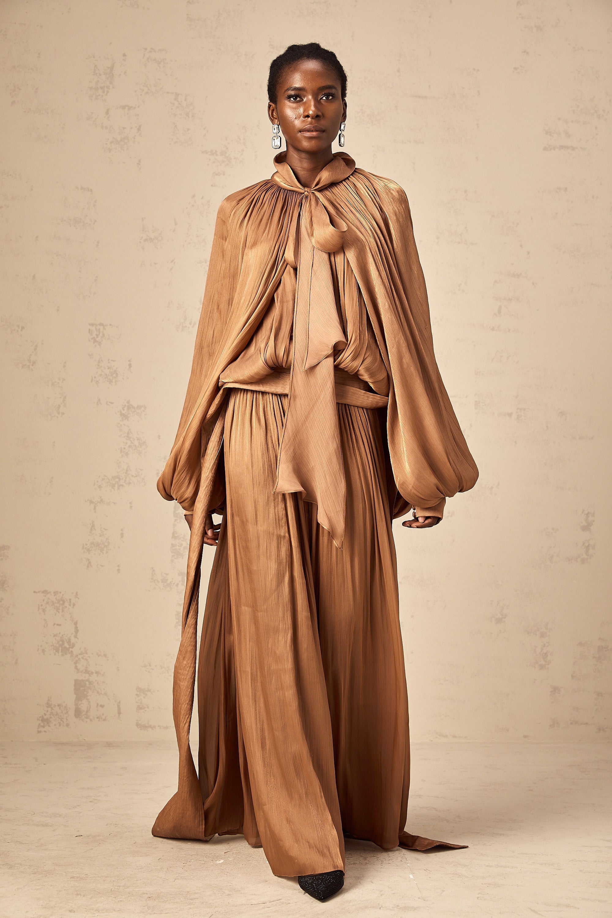Mila Brown Pleated Satin Maxi Dress (Final Sale-US Only)