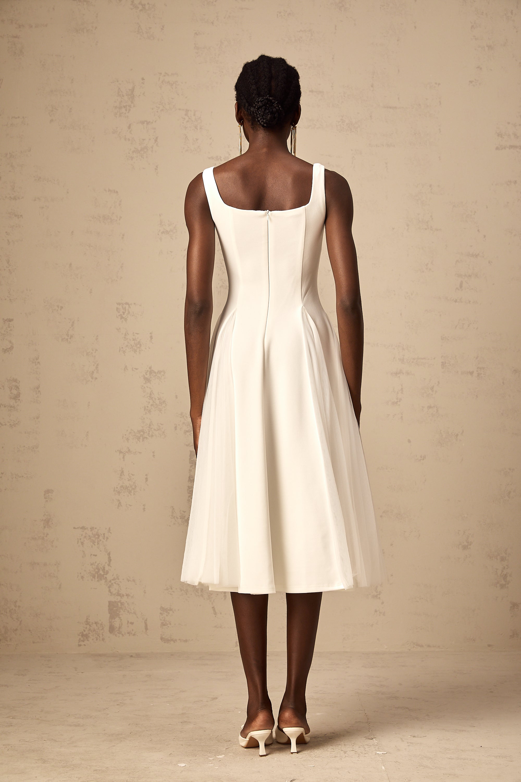 Danielle white tulle godet midi dress (Final Sale-US Only)
