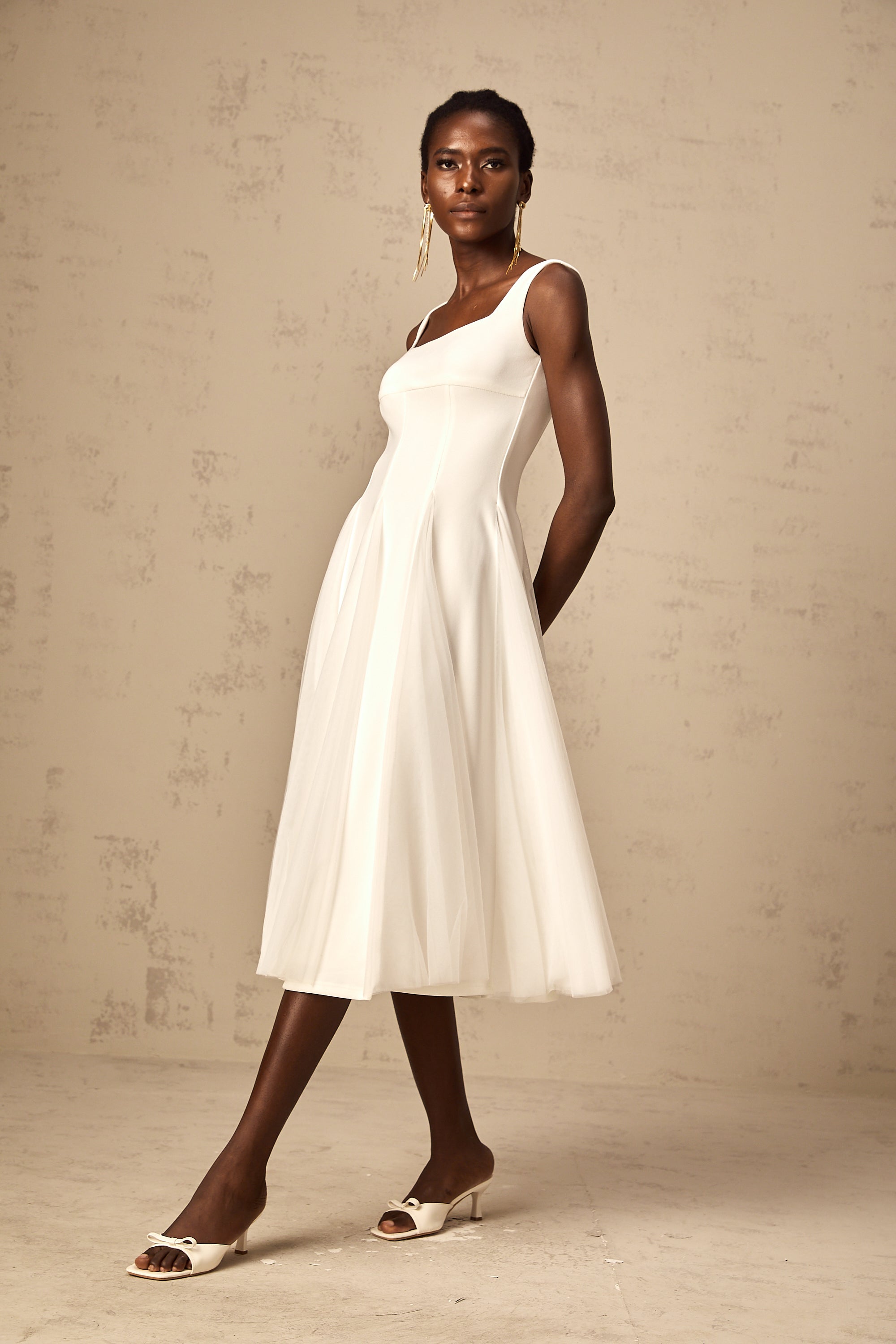 Danielle white tulle godet midi dress (Final Sale-US Only)