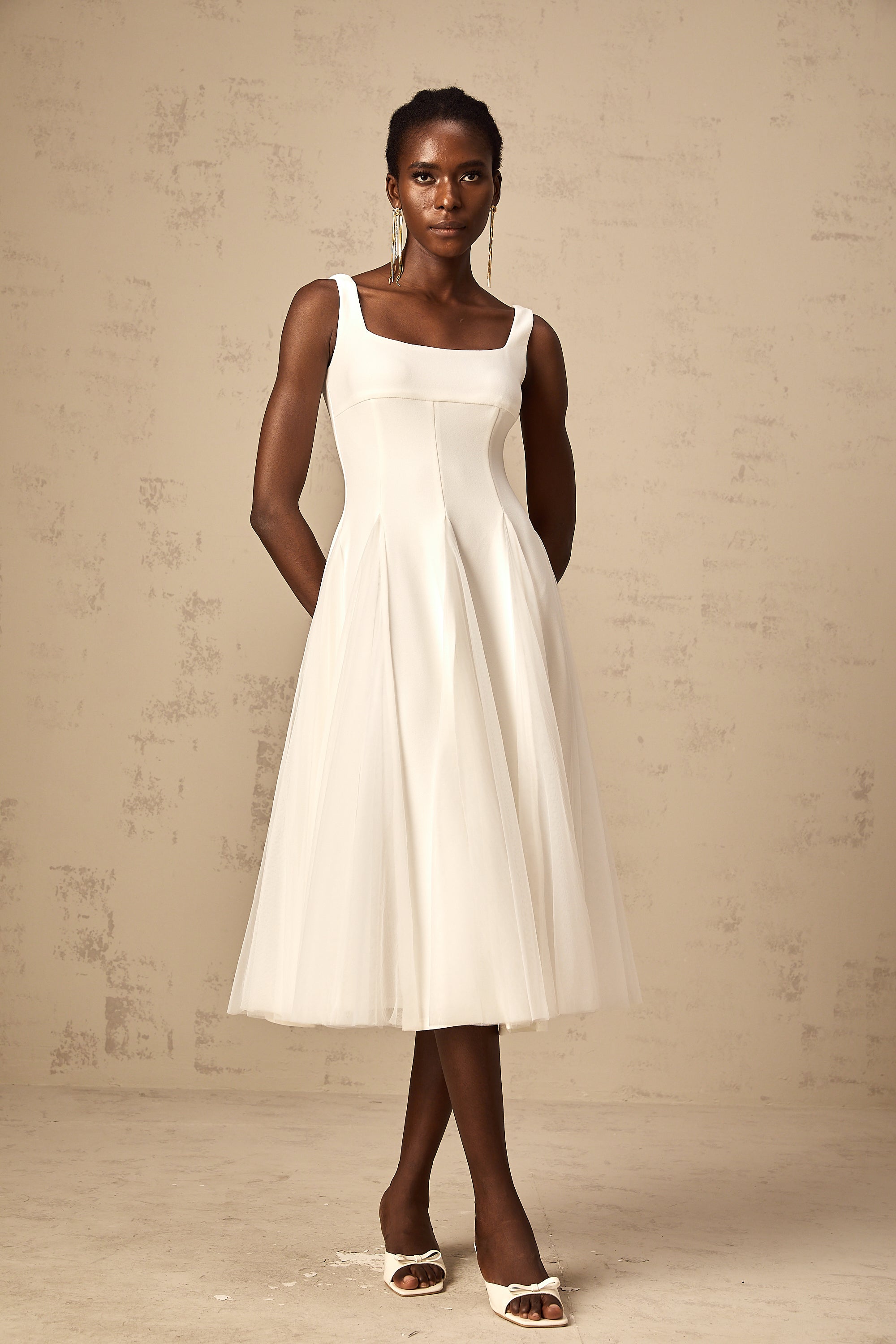 Danielle white tulle godet midi dress (Final Sale-US Only)