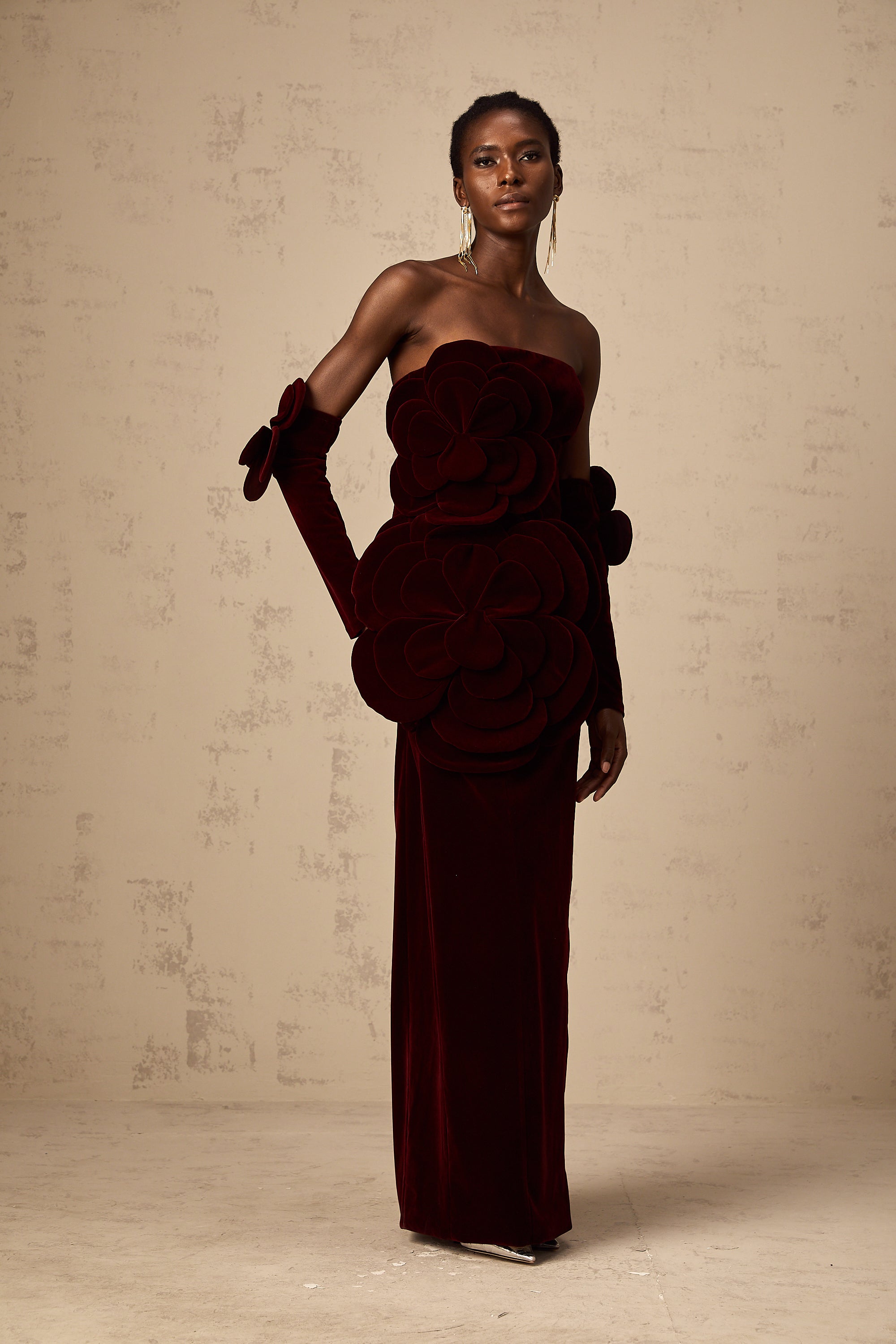 Azura Red Floral Appliqué Maxi Dress