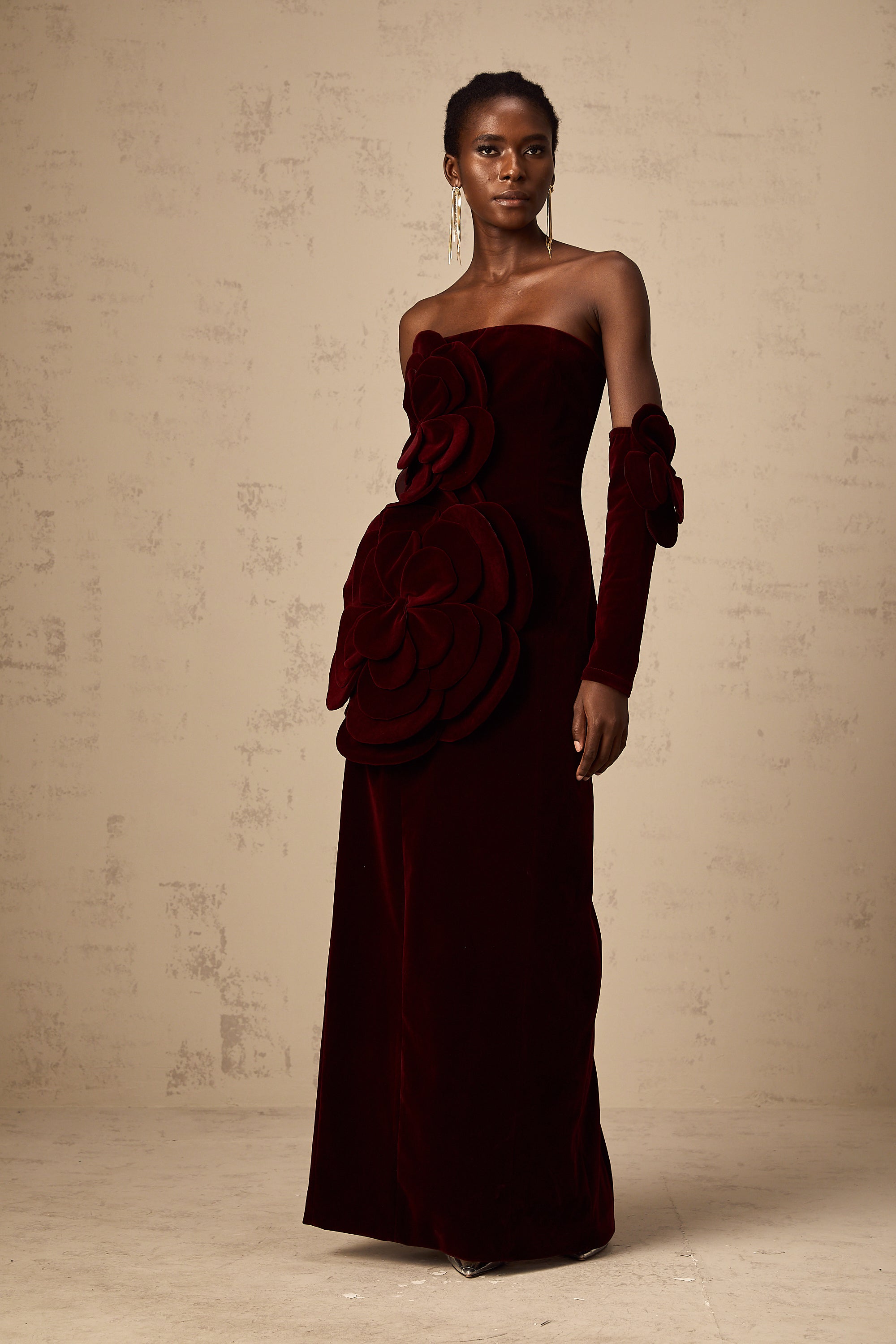 Azura Red Floral Appliqué Maxi Dress (Final Sale)