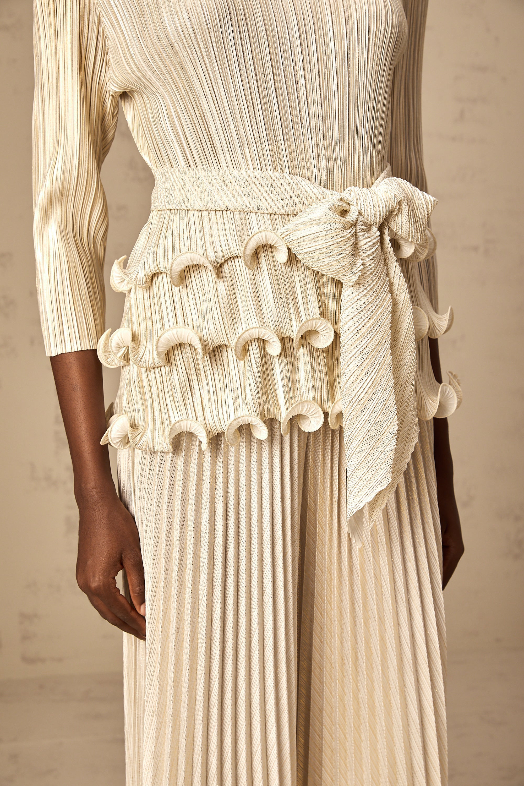 Cloris floral-appliqué ruffled pleated top & trousers (Final Sale)
