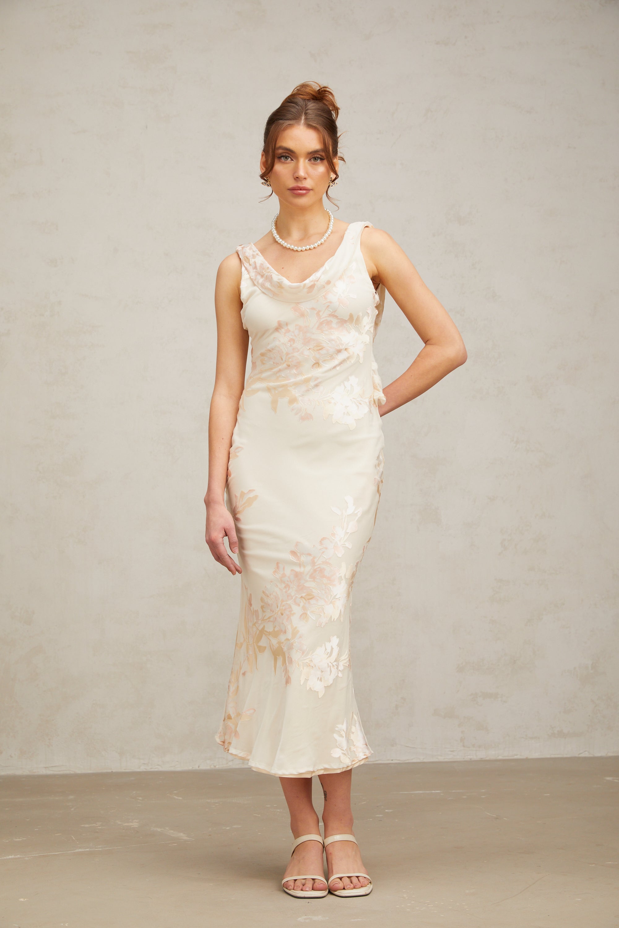 Yolanda beige floral-jacquard midi dress(Final Sale-US Only)