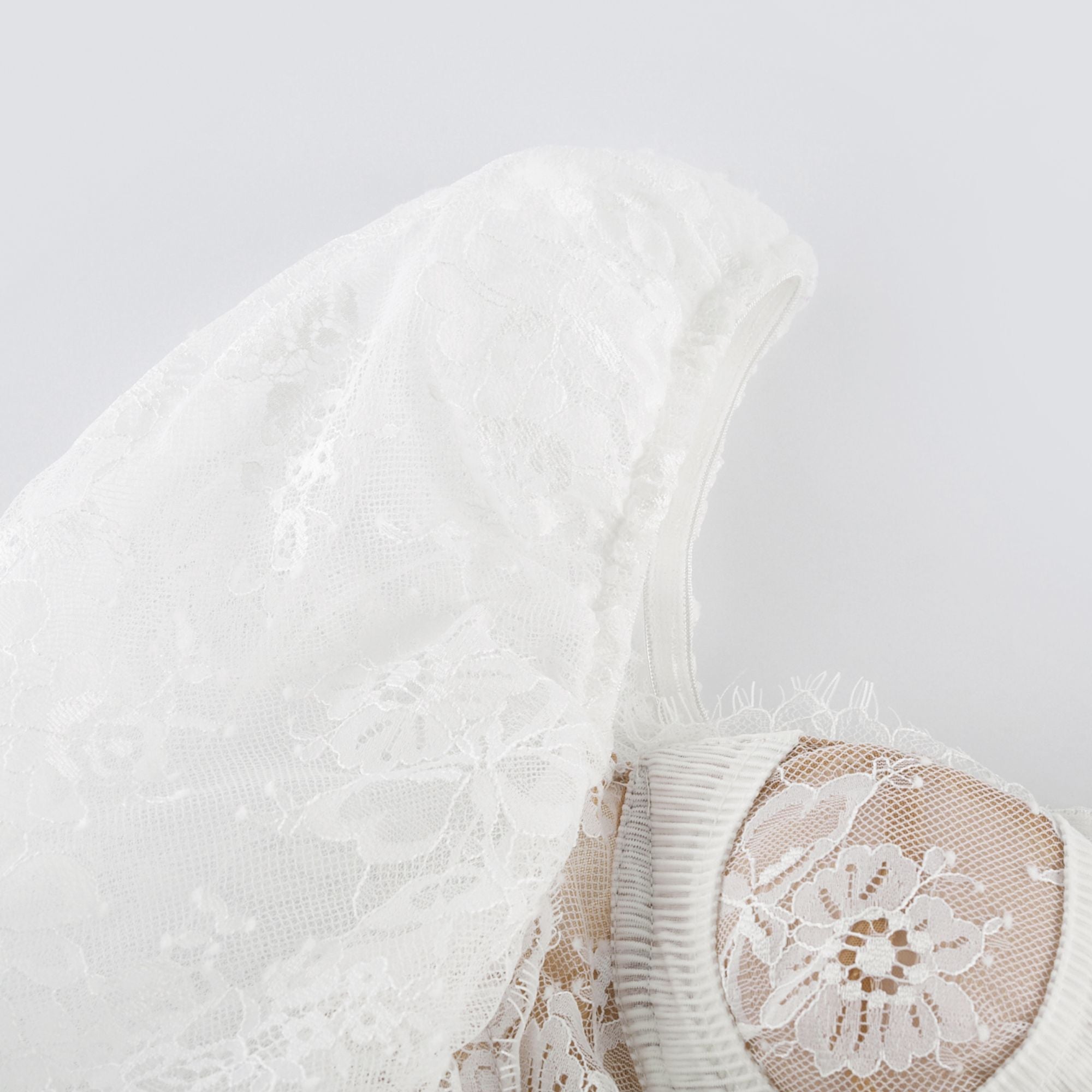 Nadine White Semi-Sheer Mini Dress with Lace Trim