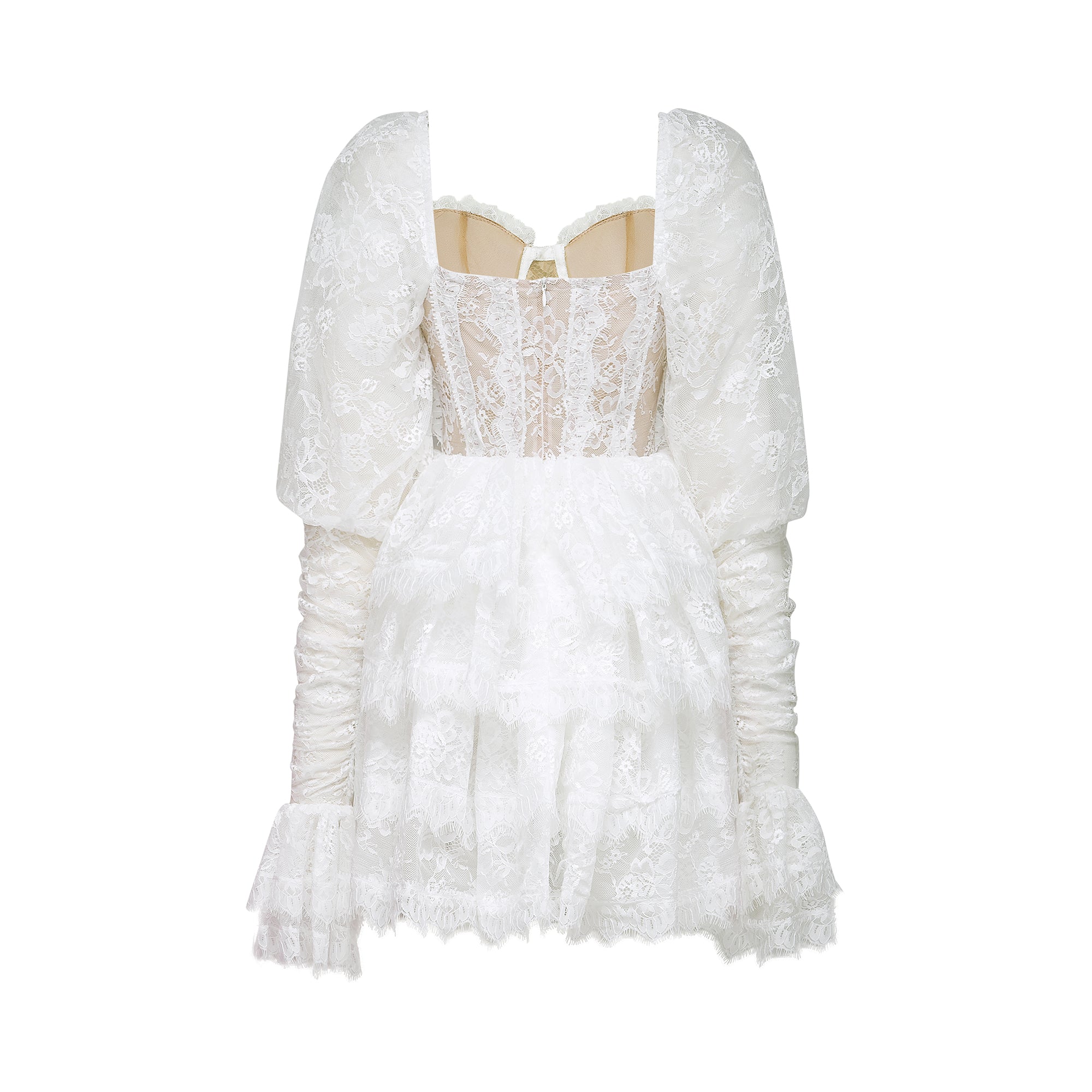 Nadine White Semi-Sheer Mini Dress with Lace Trim