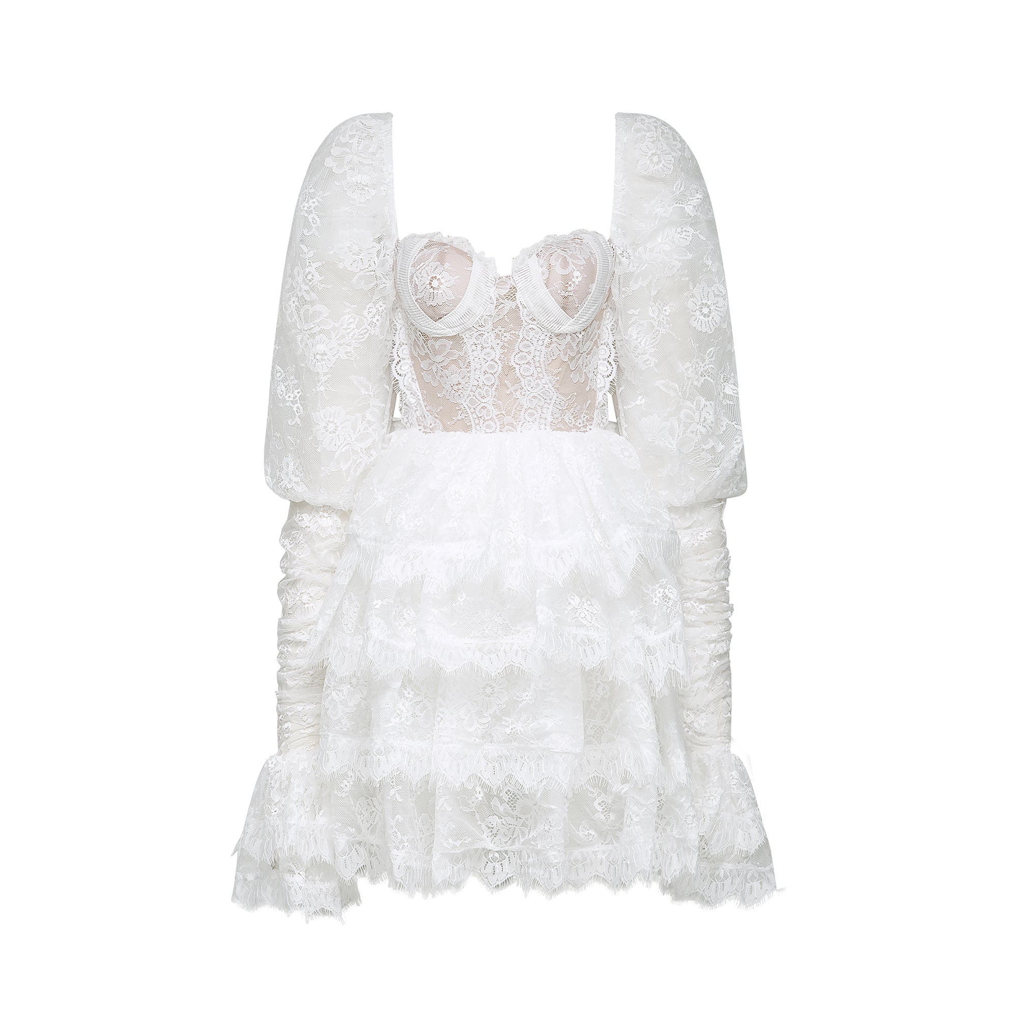 Nadine White Semi-Sheer Mini Dress with Lace Trim