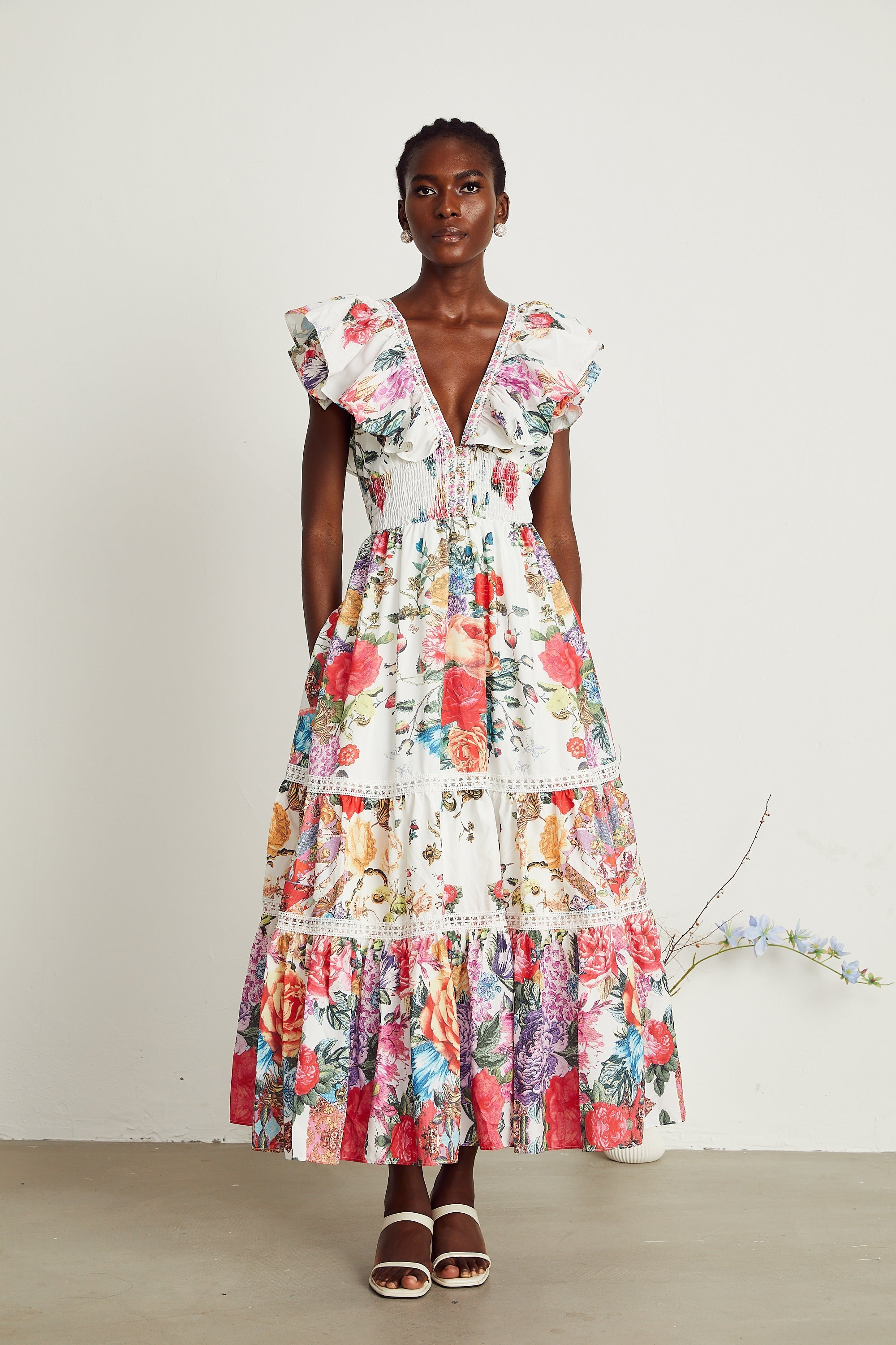 Claire floral-print ruffled midi dress (Final Sale-US Only)