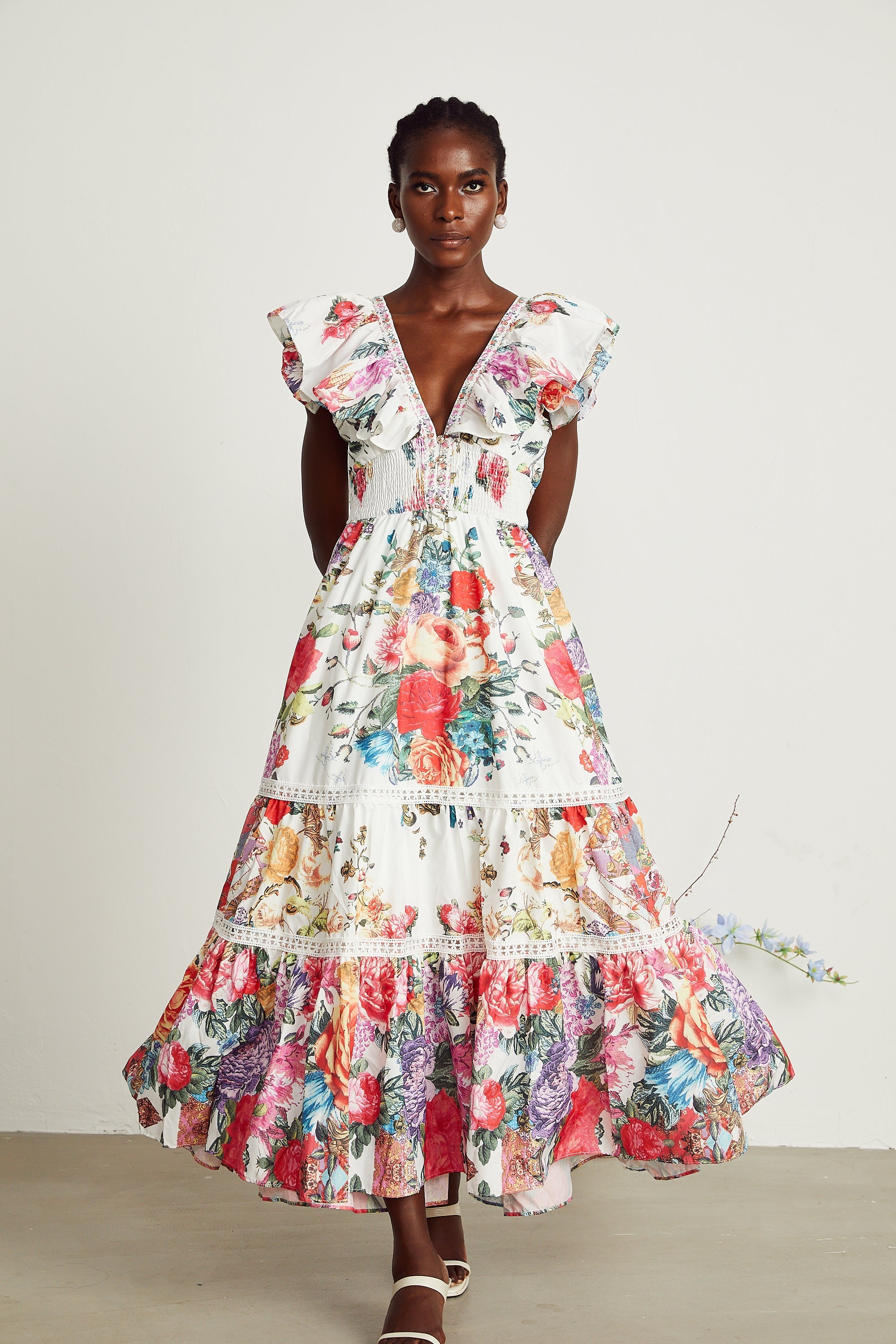 Claire floral-print ruffled midi dress (Final Sale-US Only)