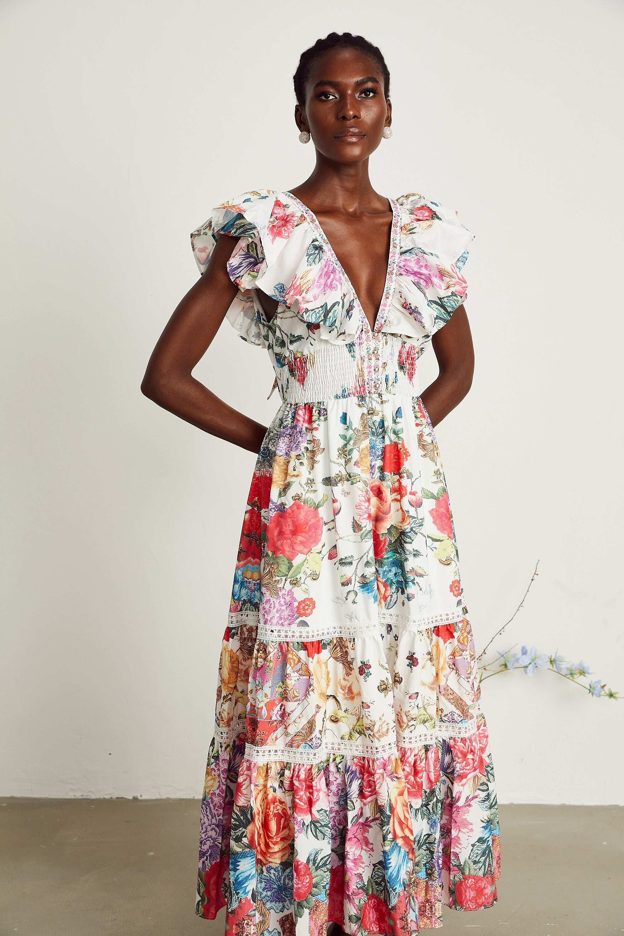 Claire floral-print ruffled midi dress (Final Sale-US Only)