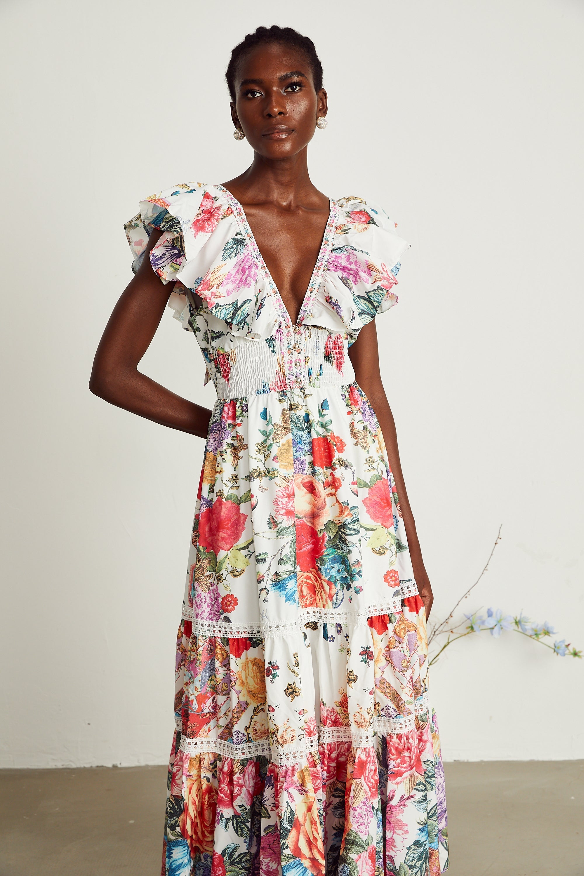 Claire floral-print ruffled midi dress (Final Sale-US Only)