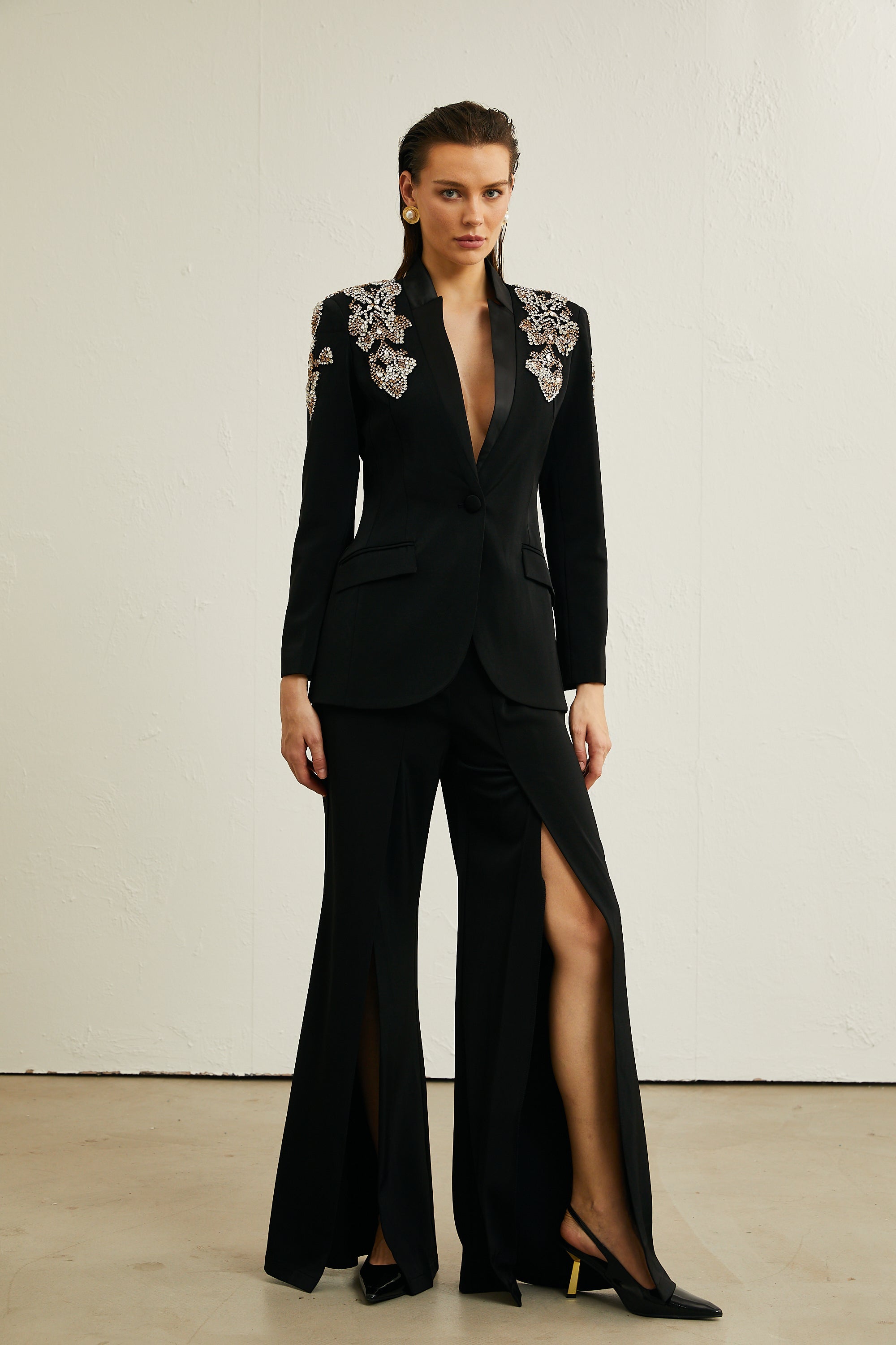 Delphine black embellished jacket & trousers matching set (Final Sale)