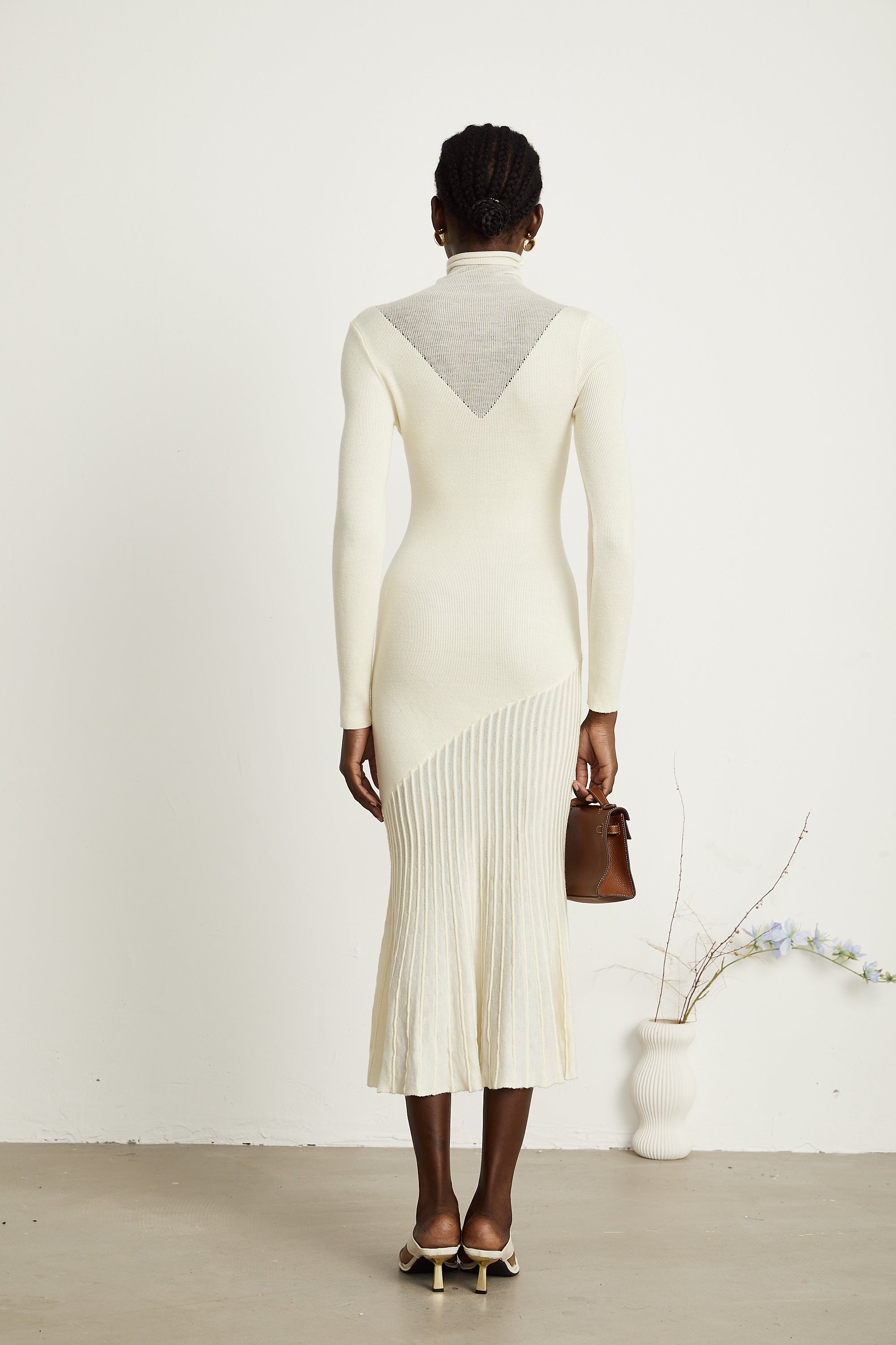 Émeline white knitted pleated midi dress (Final Sale)