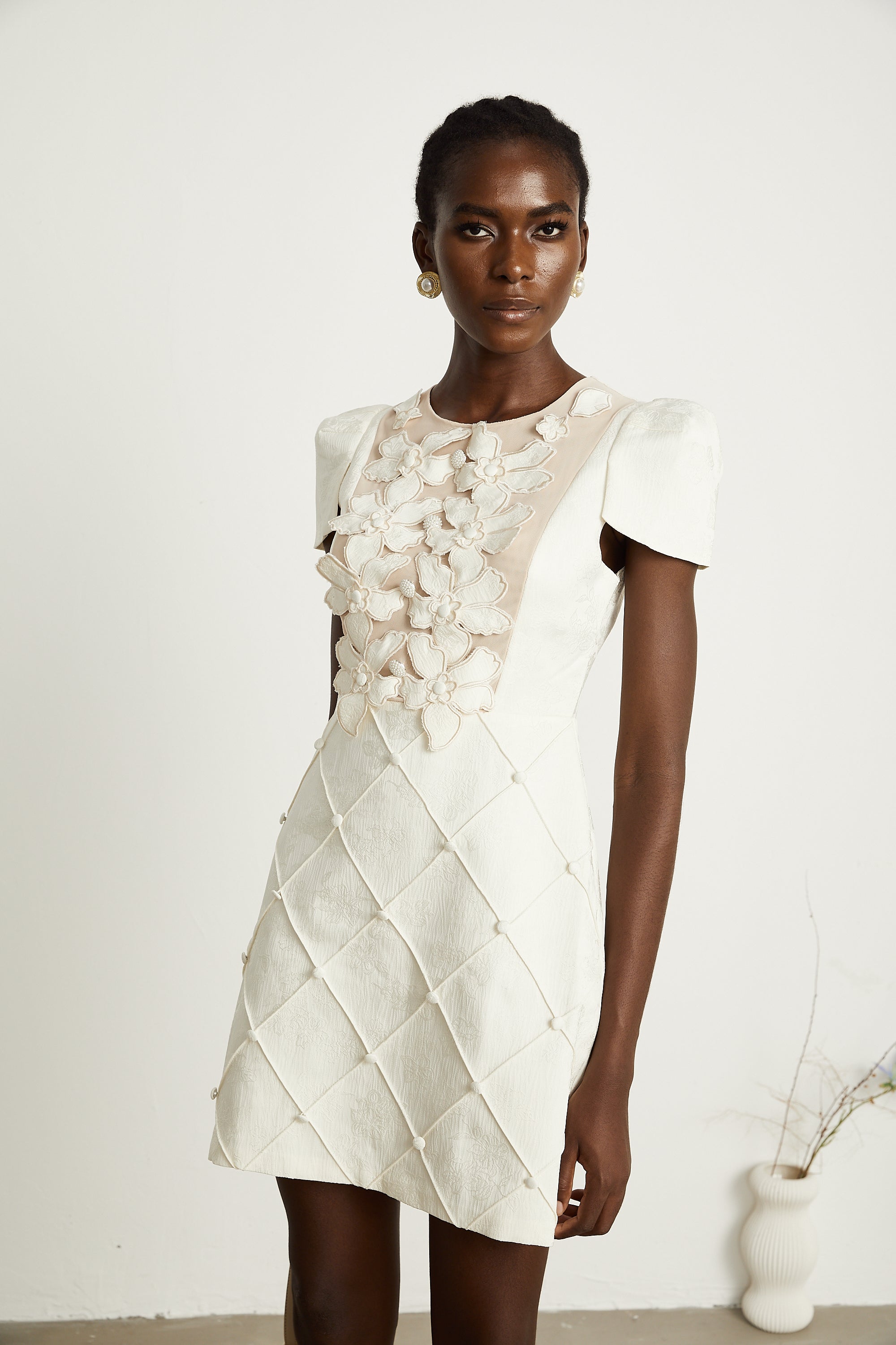 Coralie white petal-detail buttoned mini dress (Final Sale-US Only)