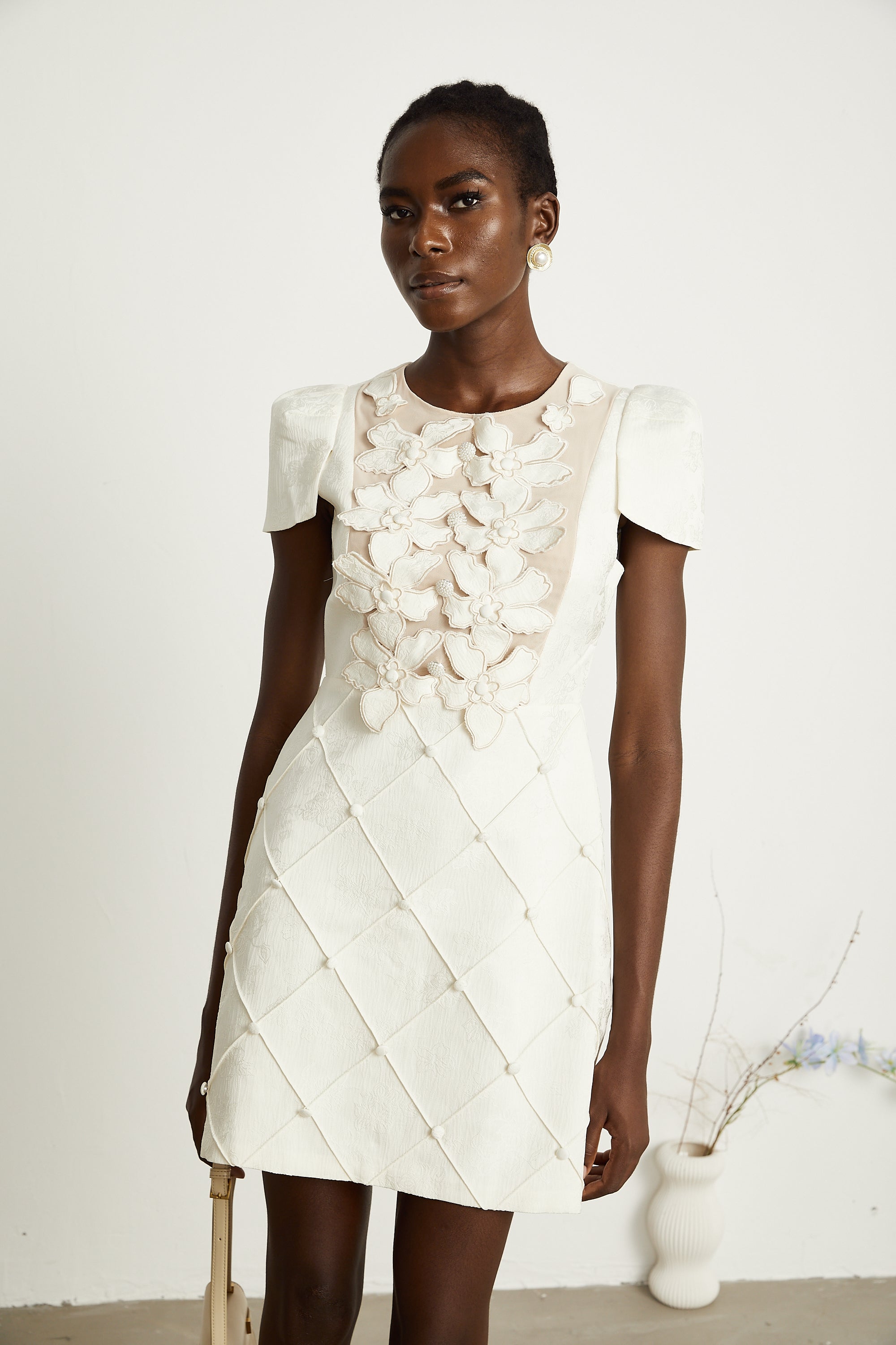 Coralie white petal-detail buttoned mini dress (Final Sale-US Only)