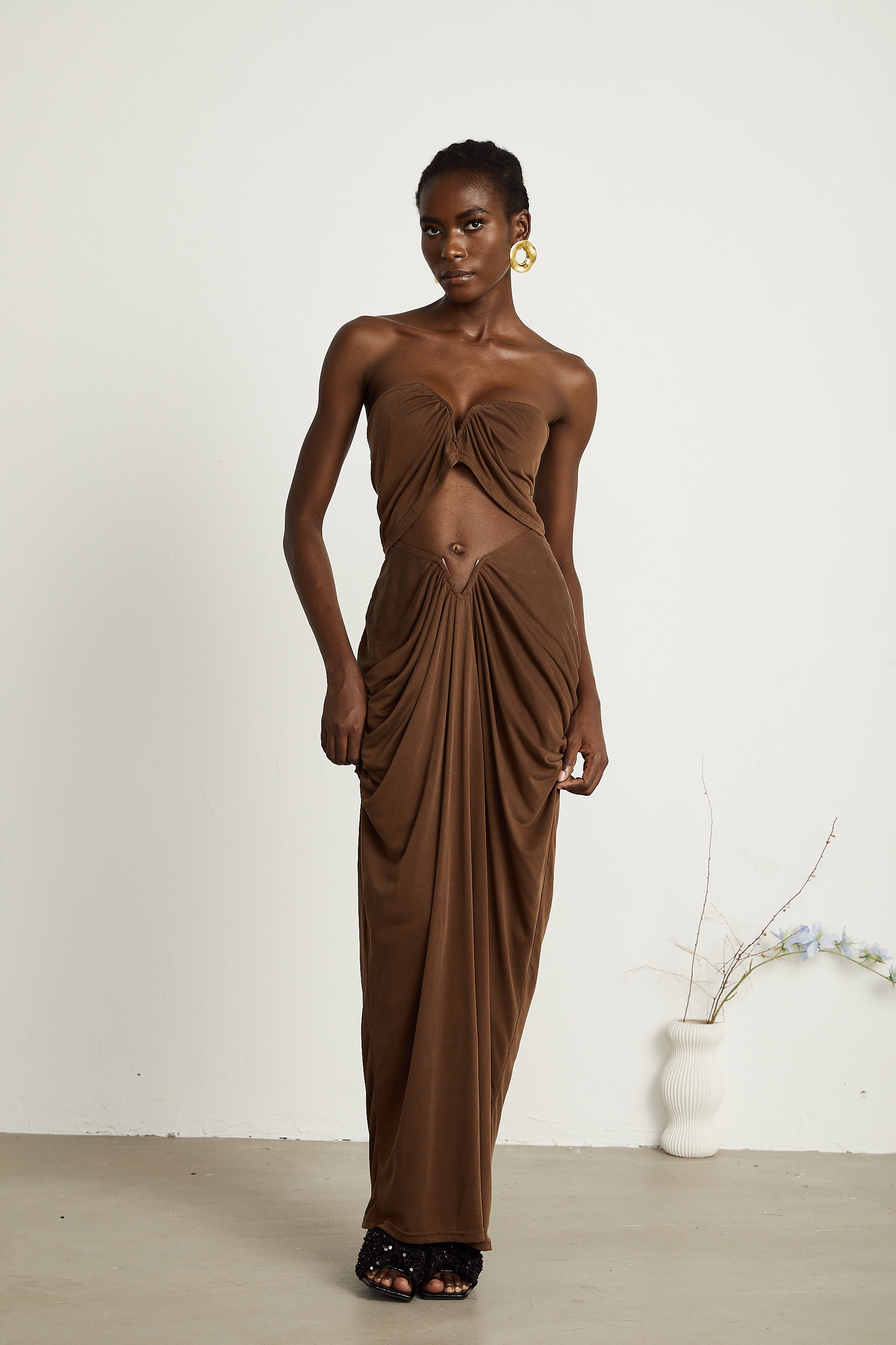 Félicité brown ruched top & skirt matching set (Final Sale-US Only)
