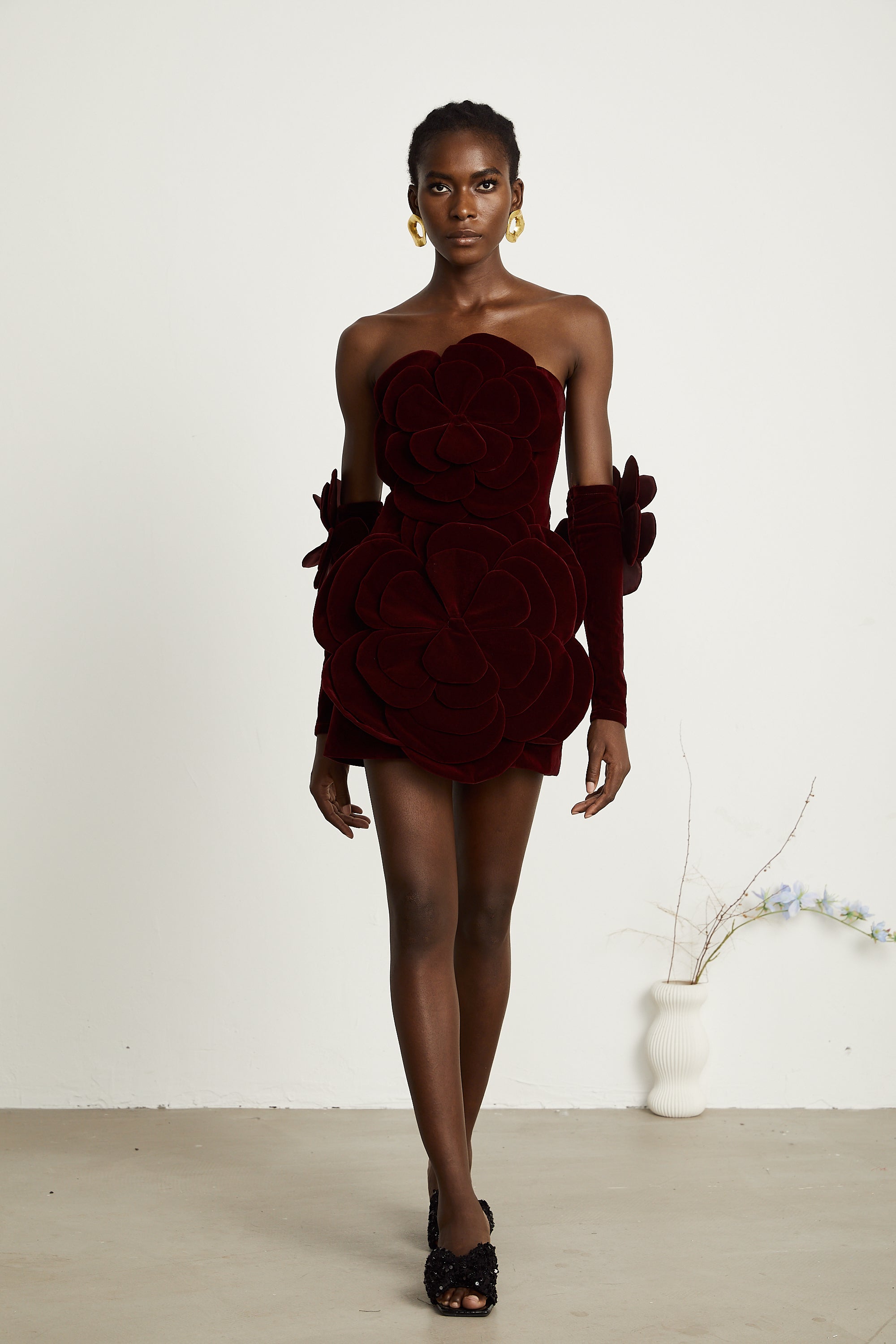 Azura Red Floral Appliqué Mini Dress (Final Sale)