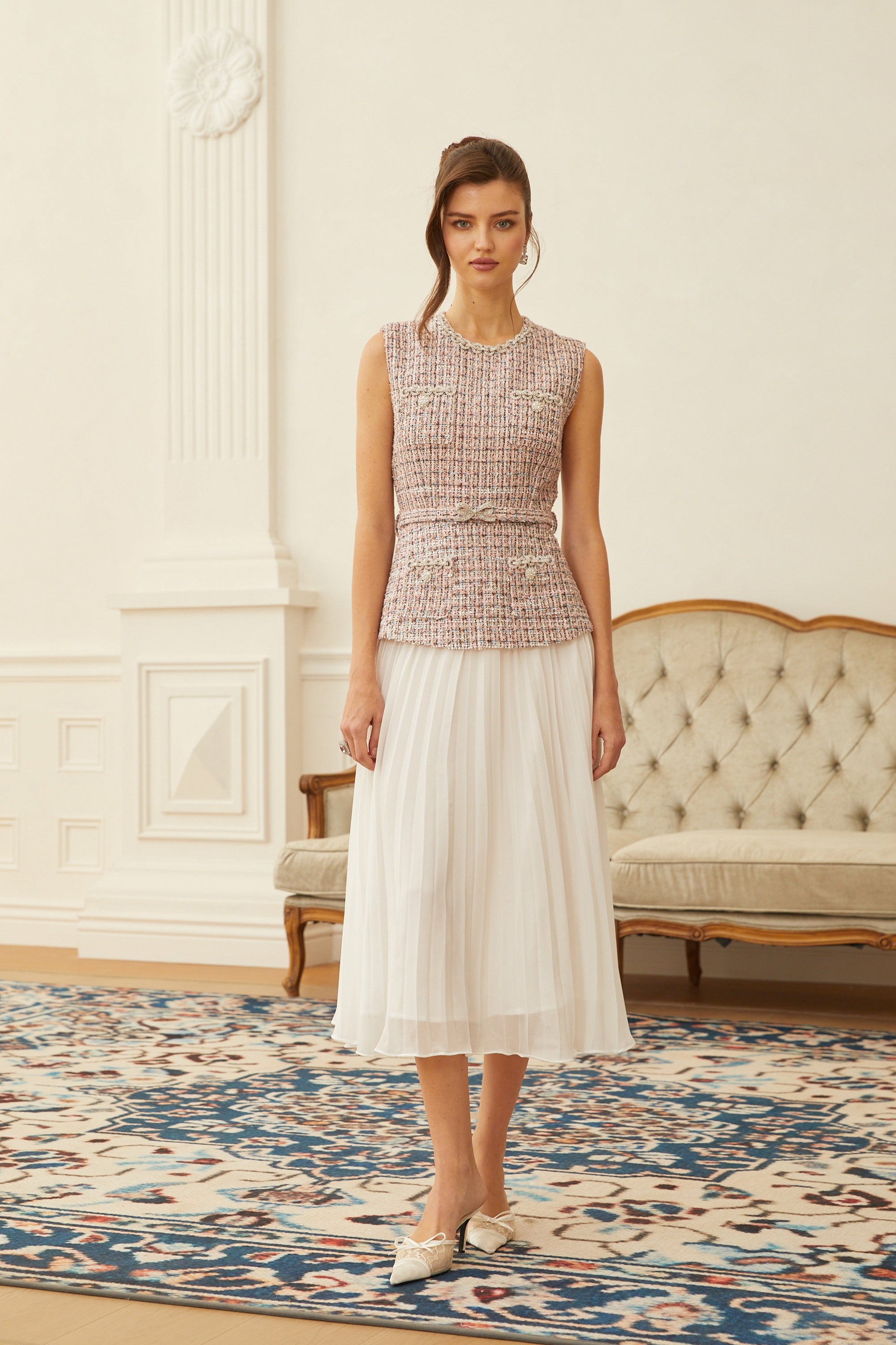 Lola Pink Embellished Tweed Panel Midi Dress (Final Sale-US Only)