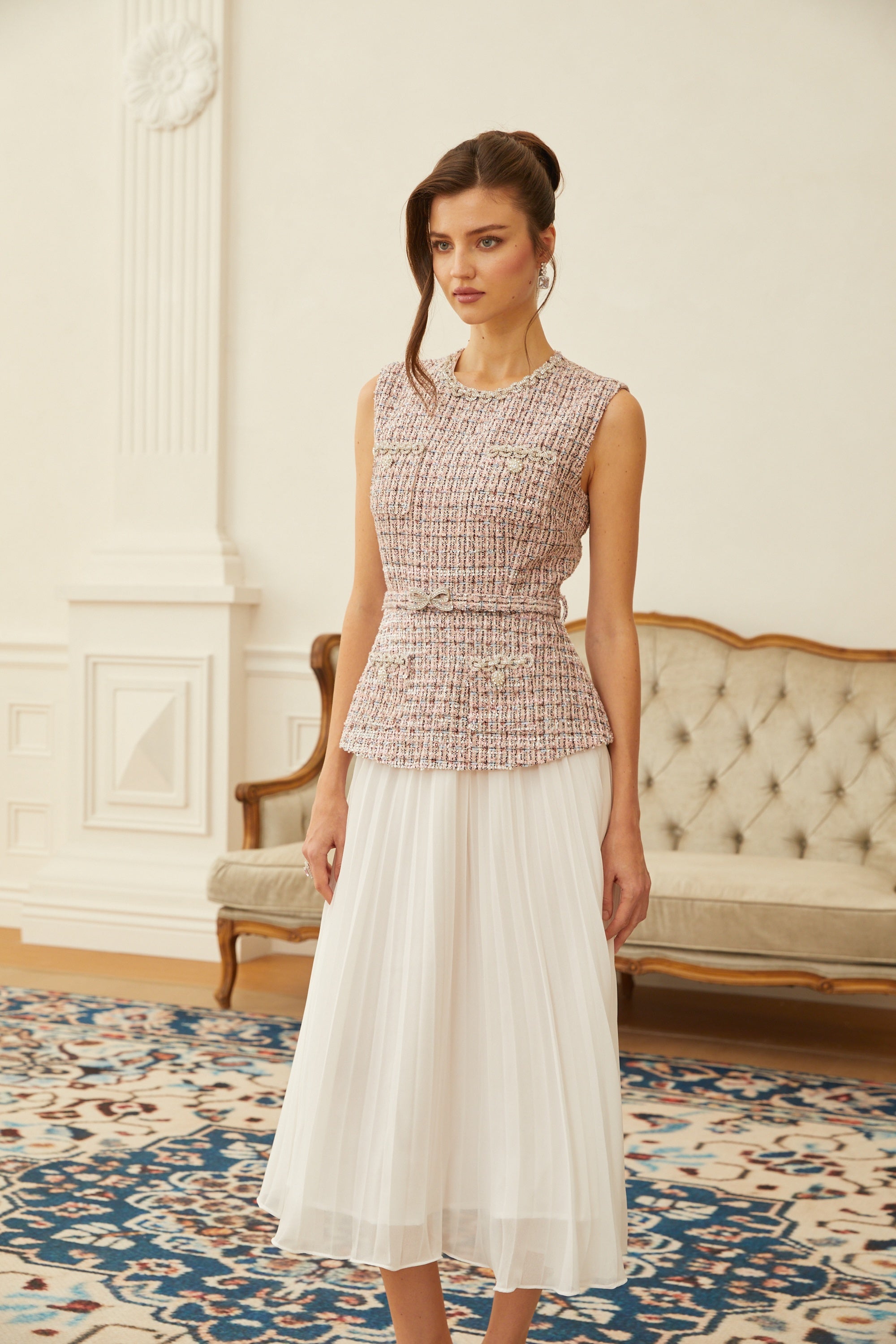 Lola Pink Embellished Tweed Panel Midi Dress (Final Sale-US Only)
