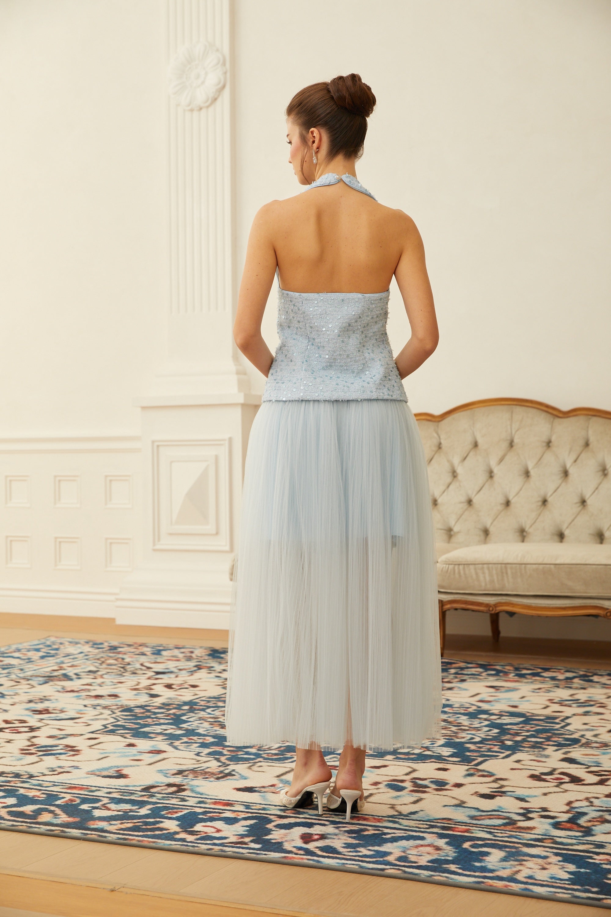 Margareta Blue Tweed Waistcoat & Tulle Skirt Set (Final Sale-US Only)