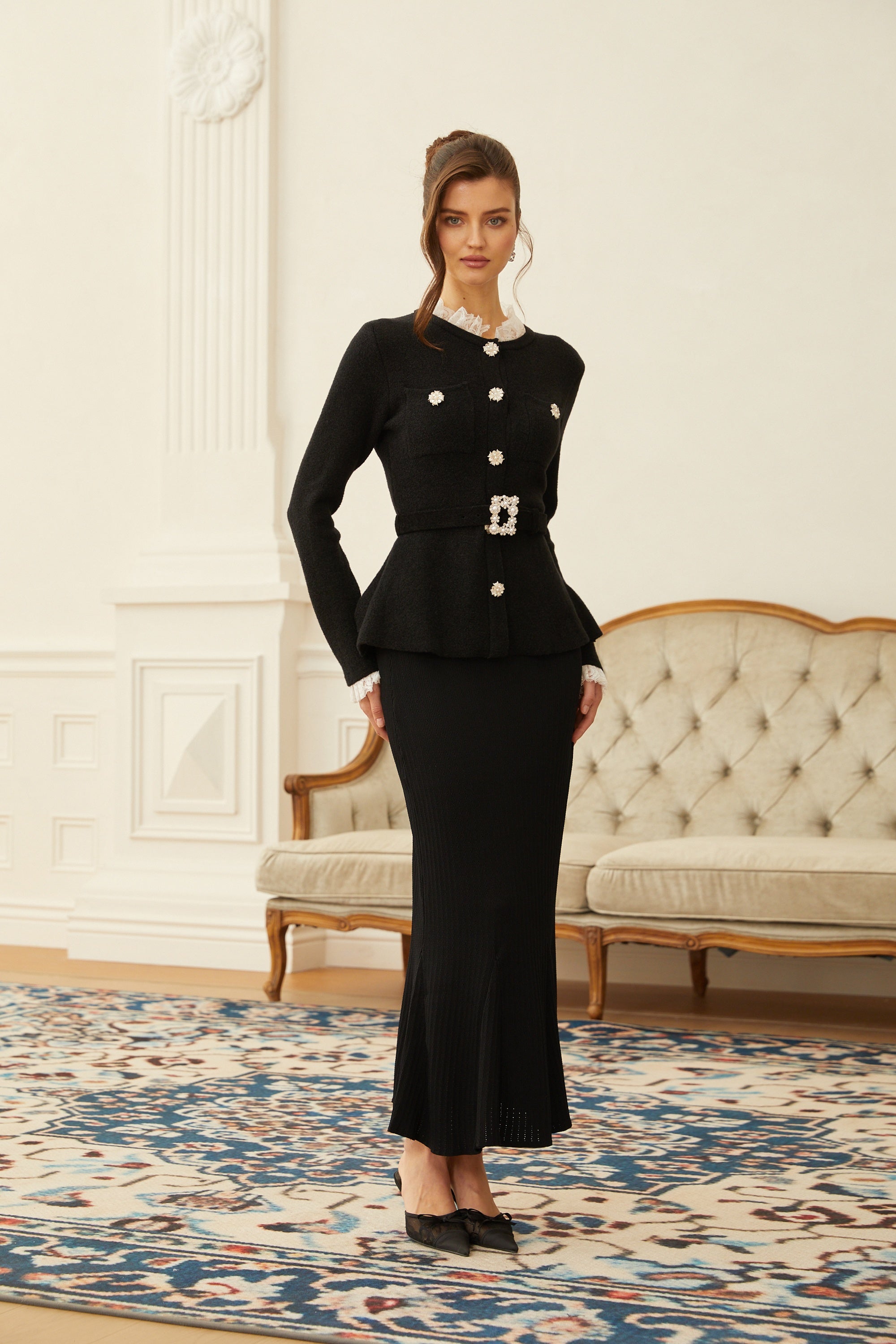 Ellinor Black Embellished Knit Top & Skirt Set (Final Sale)
