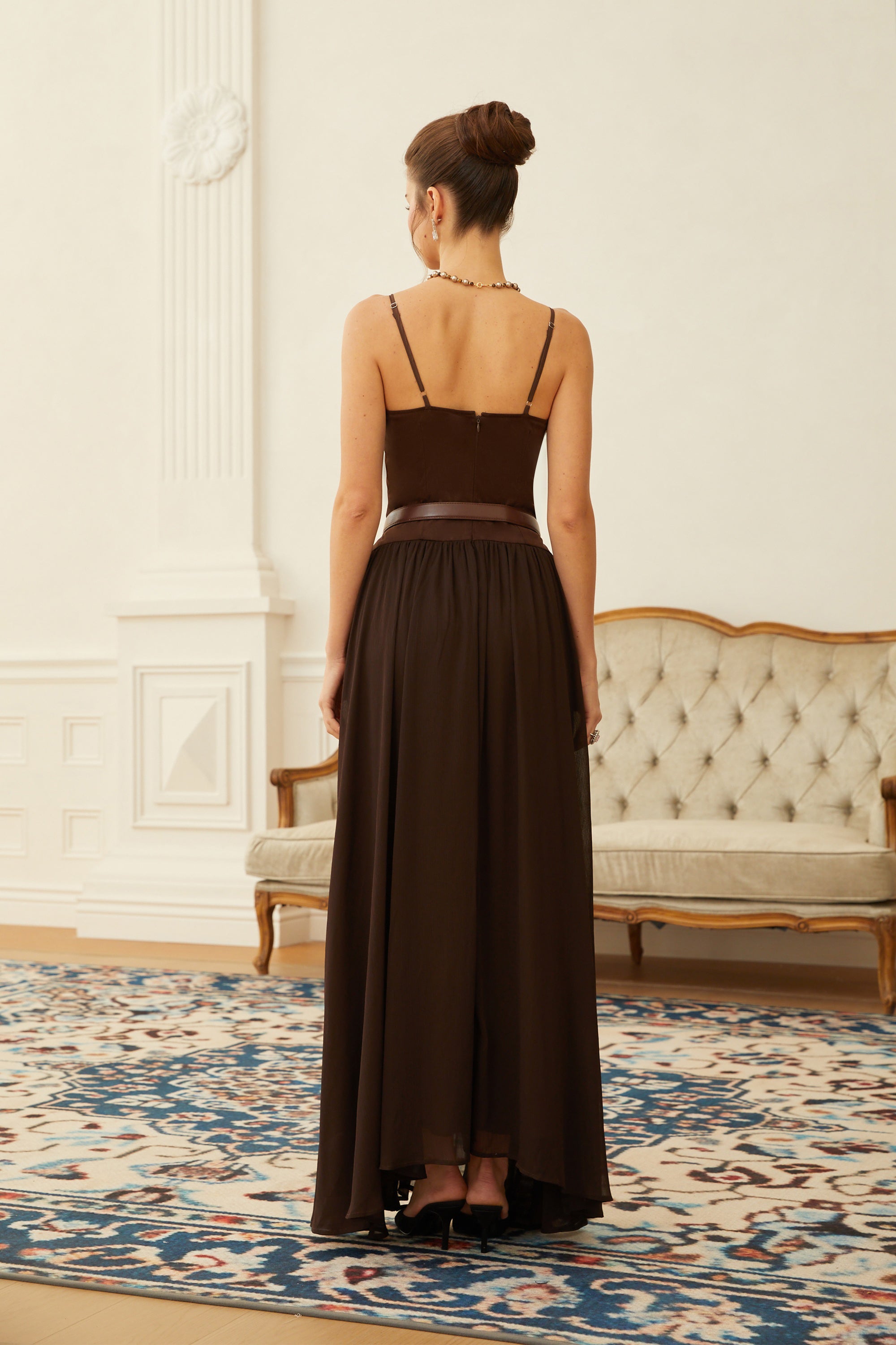 Hedda Brown Chiffon Panel Suede Maxi Dress (Final Sale-US Only)