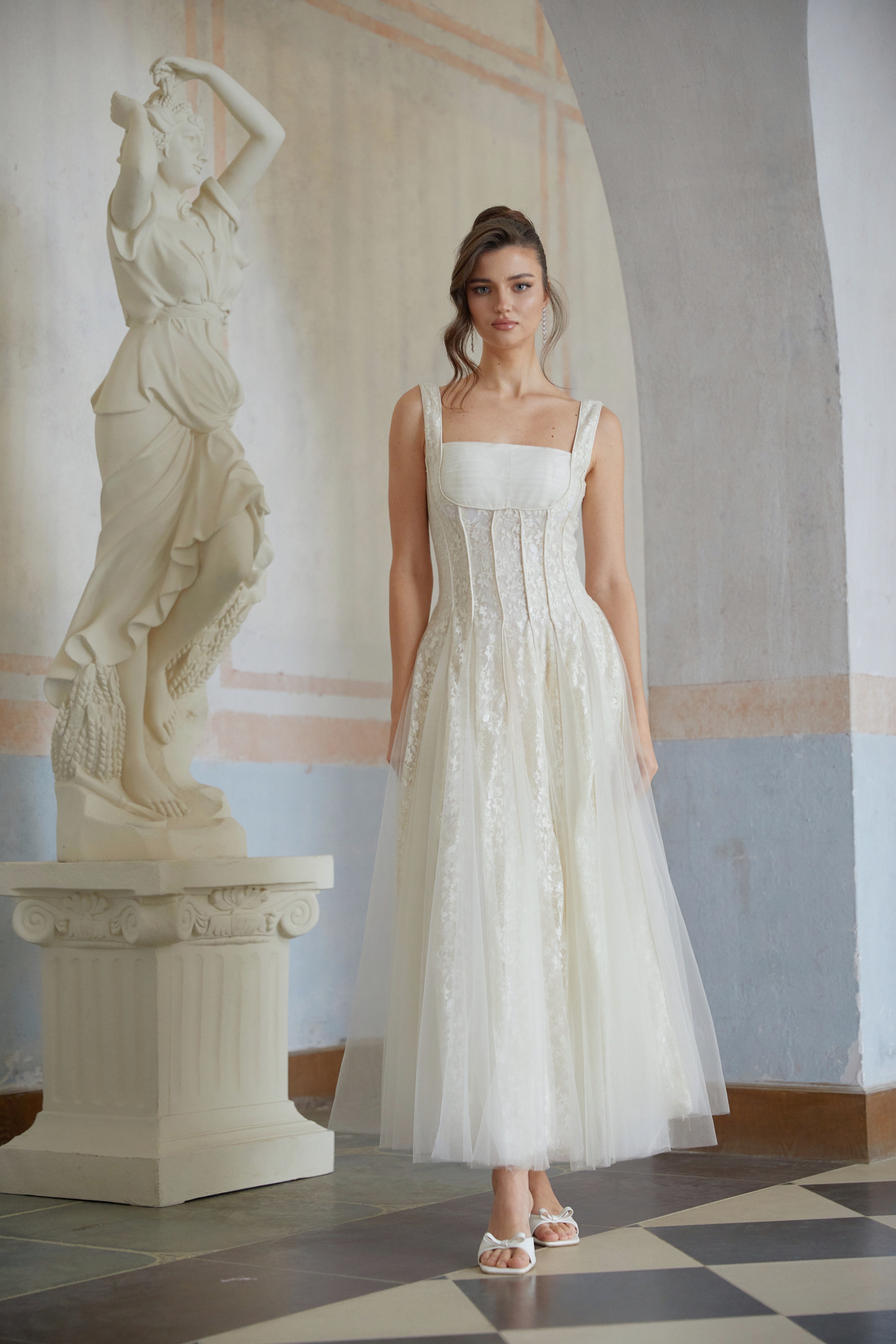 Fiadh Neutral Tulle Panel Lace Maxi Dress (Final Sale)